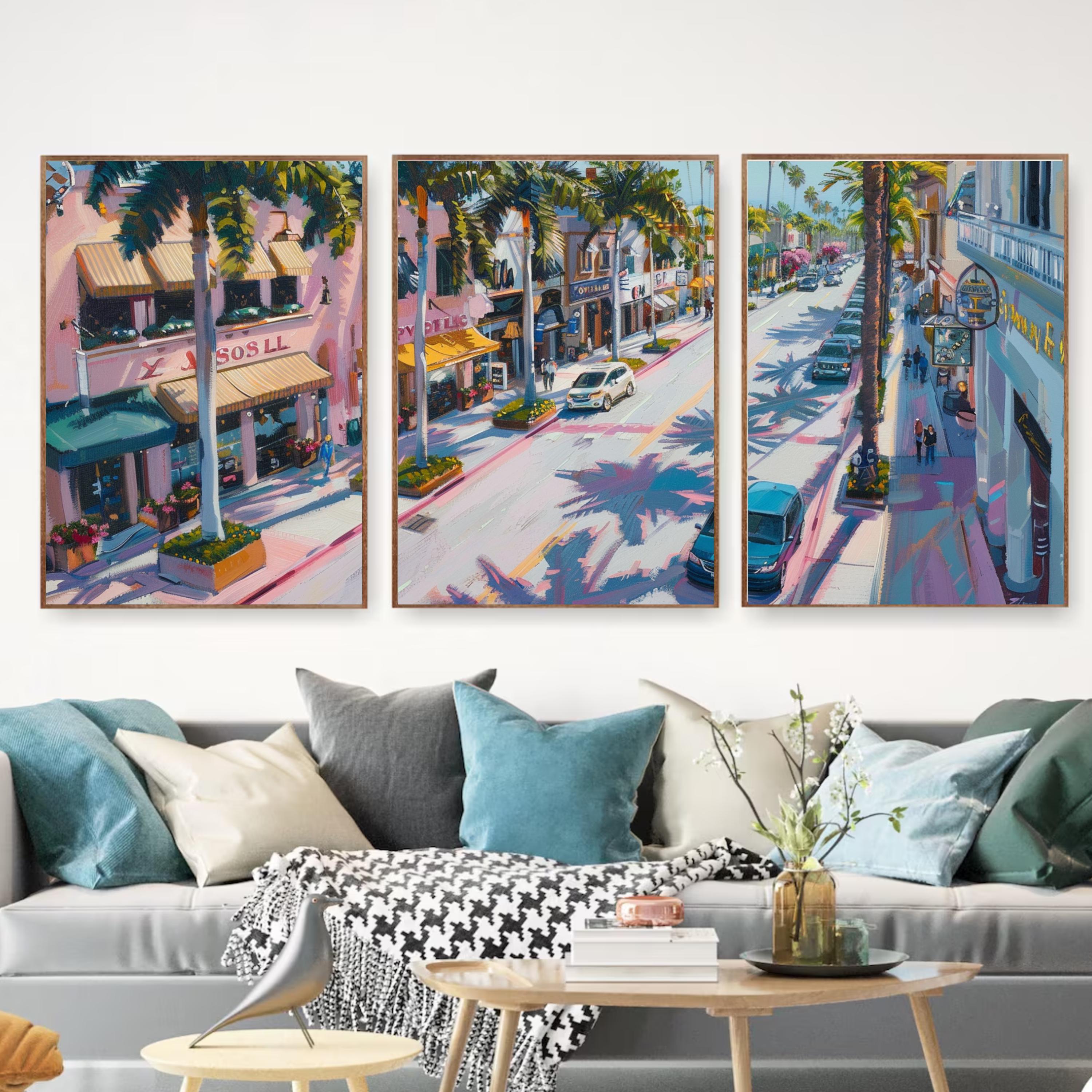 Beverly Hills wall art set with palm-lined avenues and glamour