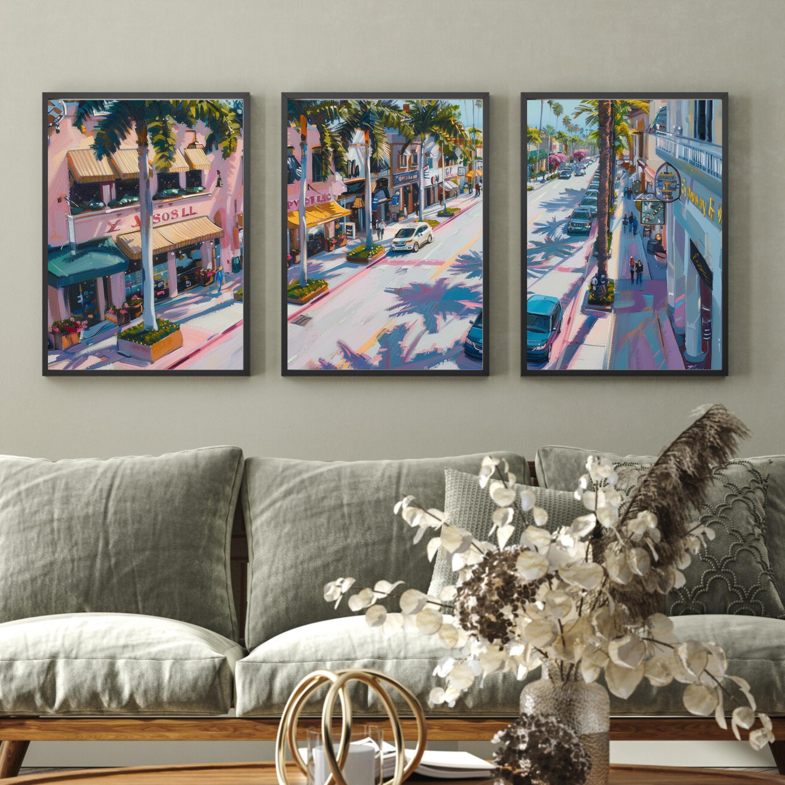 Rodeo Drive Beverly Hills Poster Set of 3 - Iconic California Street Art Prints
