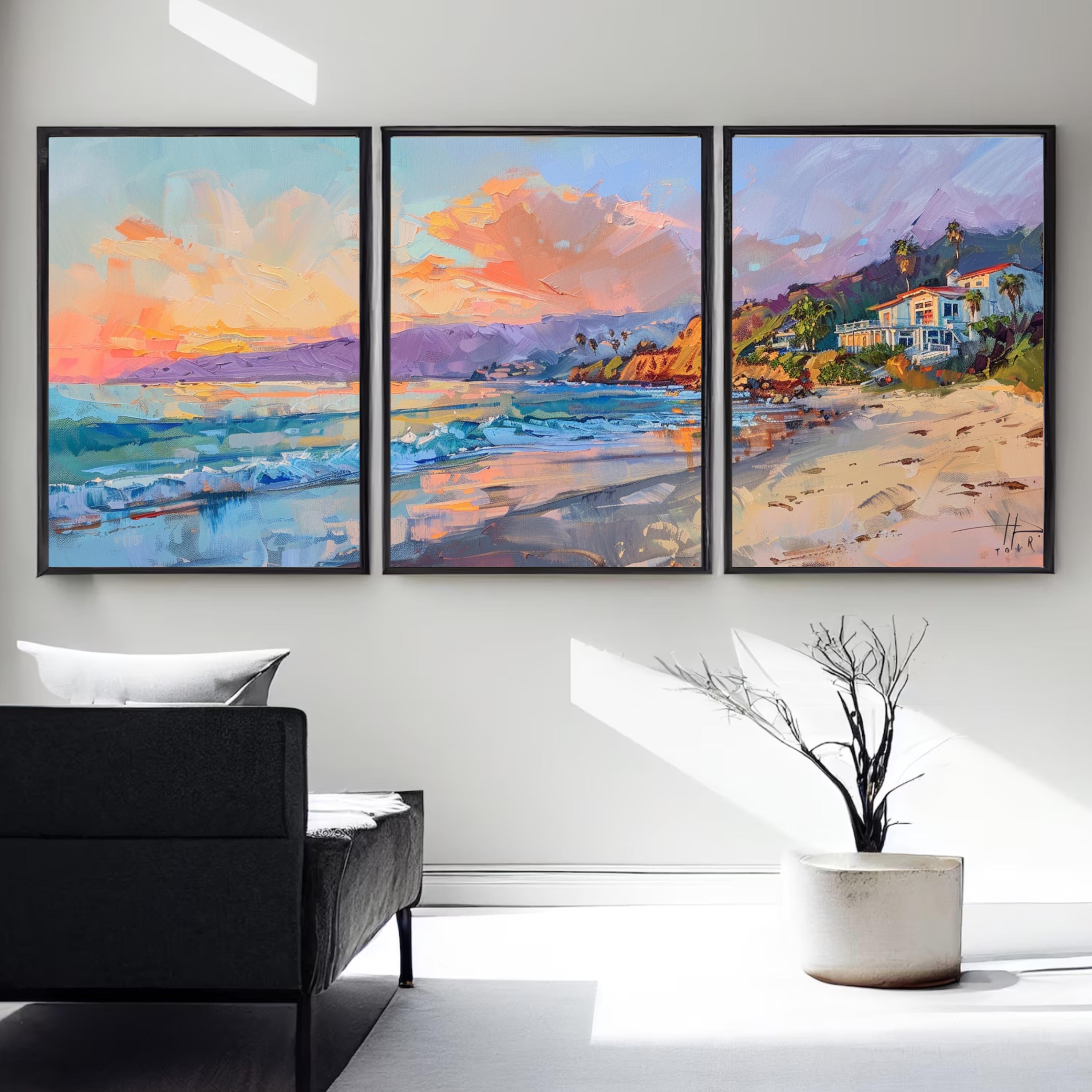 Malibu Beach Poster Set of 3 - Coastal Art Prints for Ocean Lovers