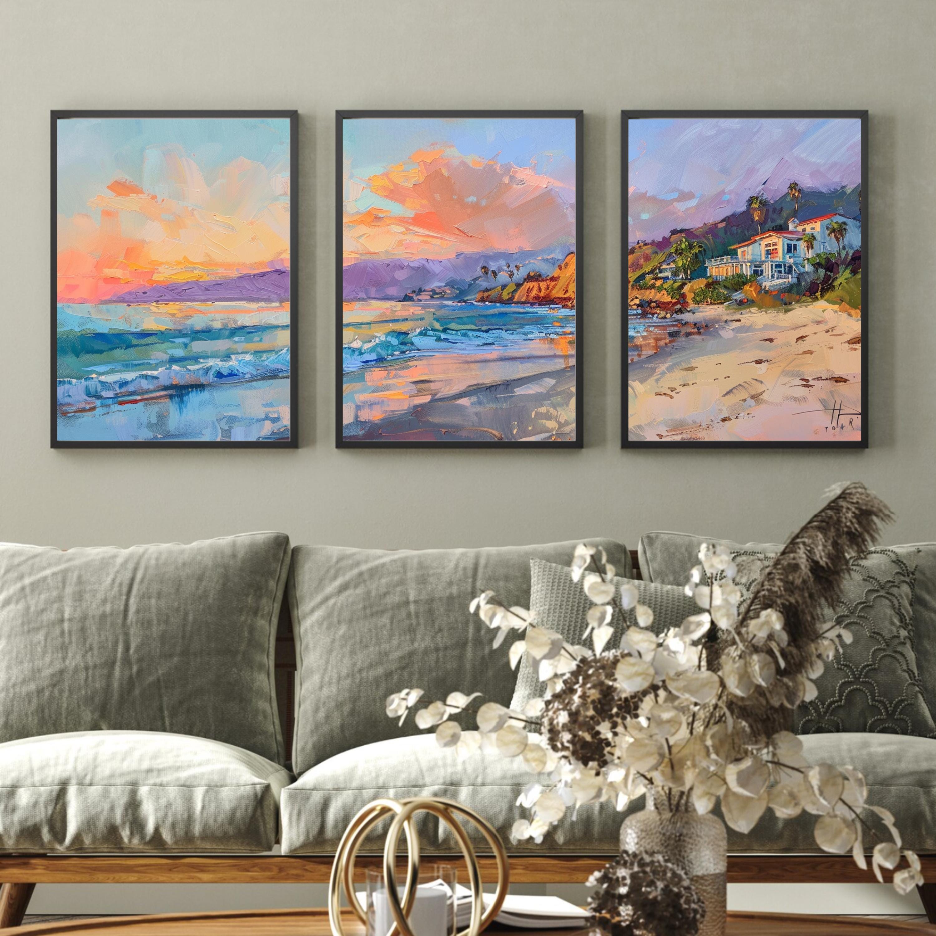 Malibu Beach Poster Set of 3 - Coastal Art Prints for Ocean Lovers
