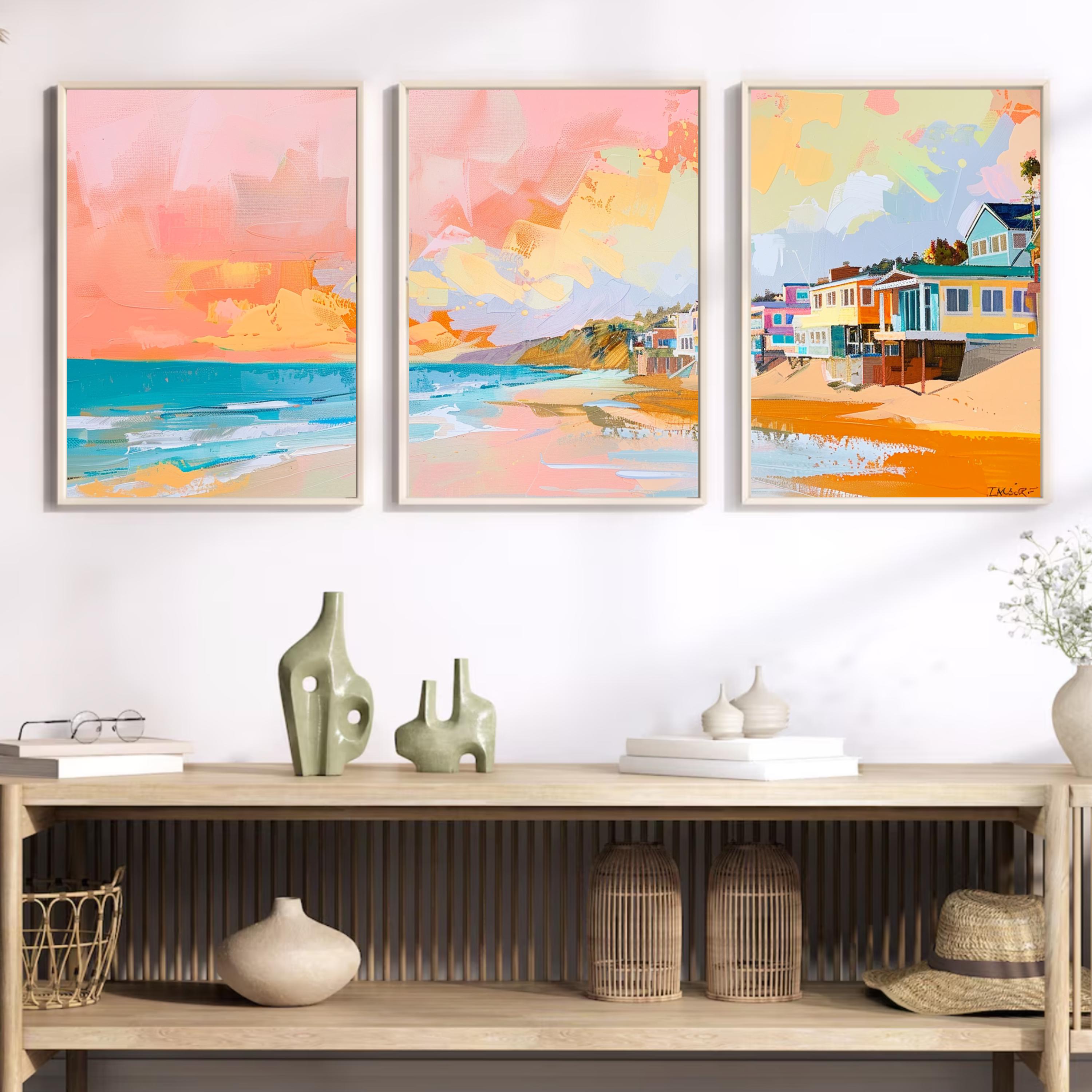 Trio of Malibu Beach posters with ocean and sand