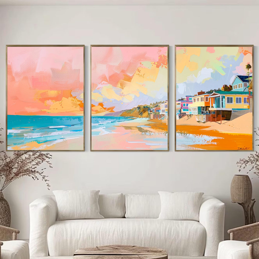 California beach art set for home decor