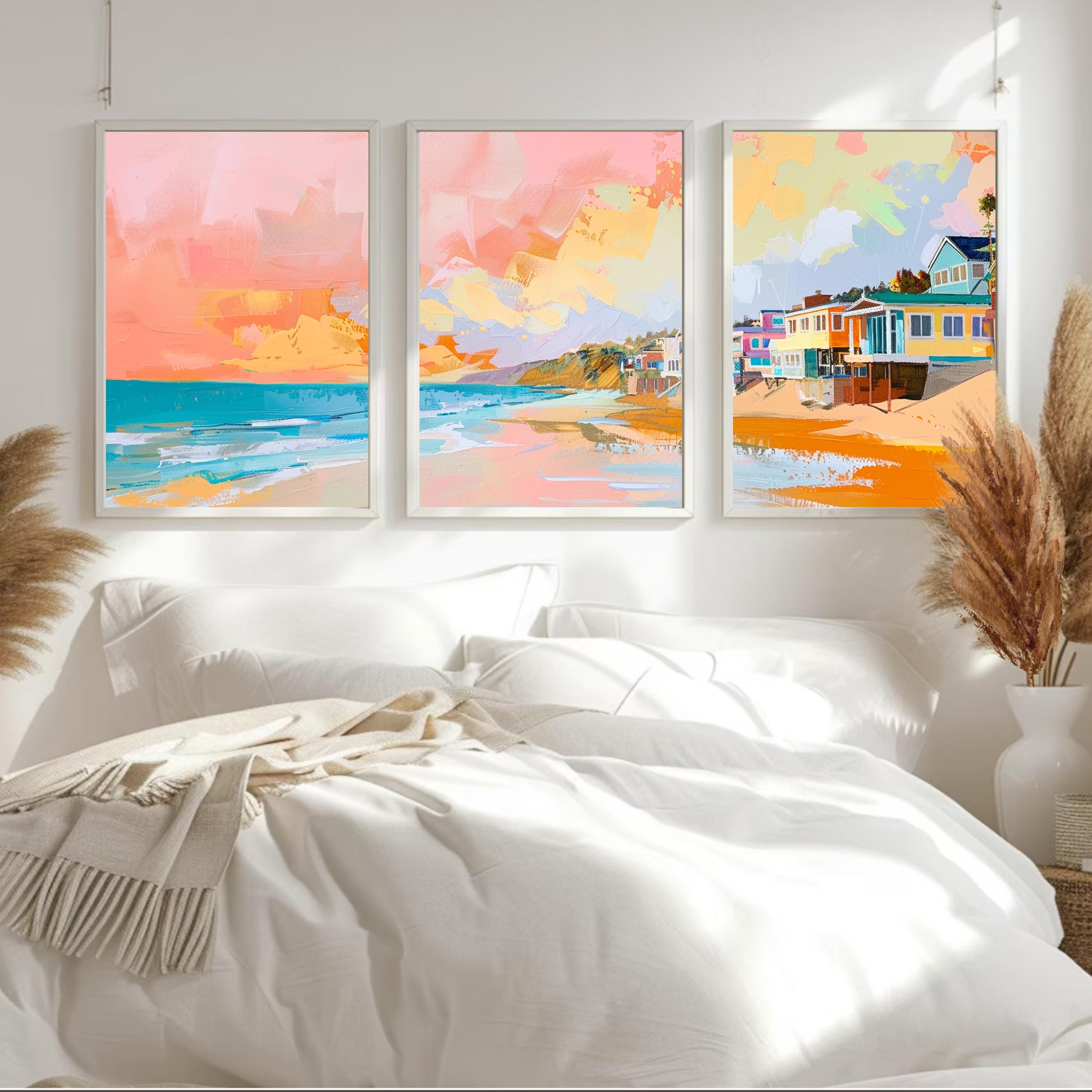Malibu Beach at Sunset | Above the Sofa Trio Poster Set - Coastal Vibes Art Prints Set