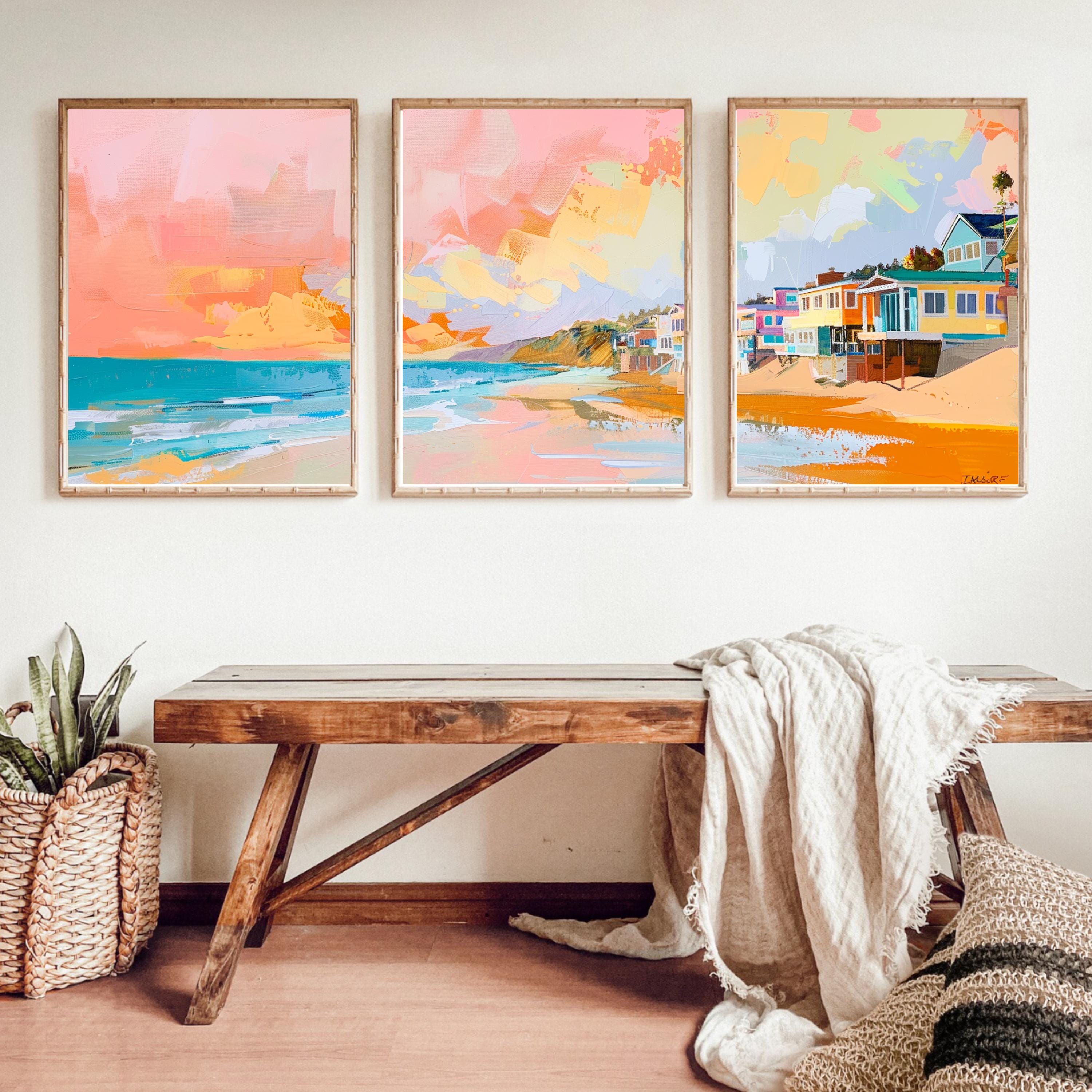 Malibu Beach at Sunset | Above the Sofa Trio Poster Set - Coastal Vibes Art Prints Set