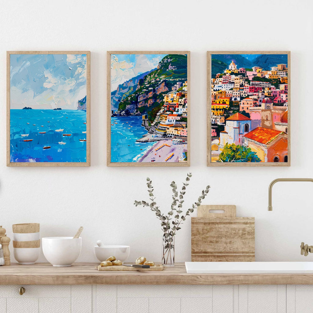 Positano, Italy art prints with colorful coastal views