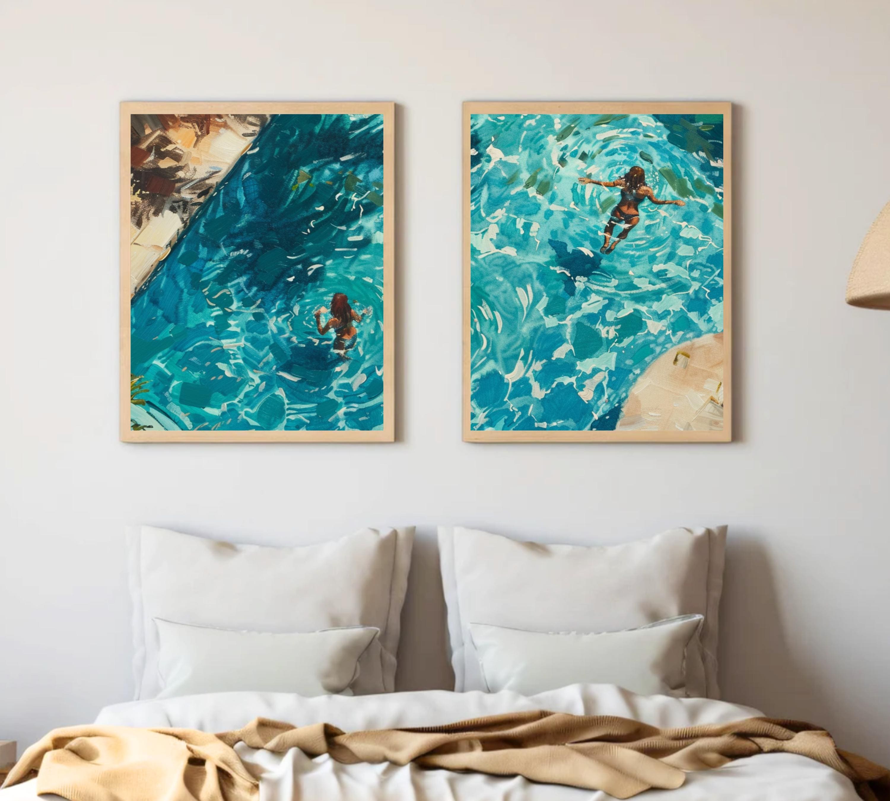 Two-piece poster set featuring a serene scene of a swimmer in tranquil turquoise waters.