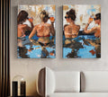 Poolside Cheers: Two-Piece Acrylic Painting Poster Set of Women Relaxing with Drinks