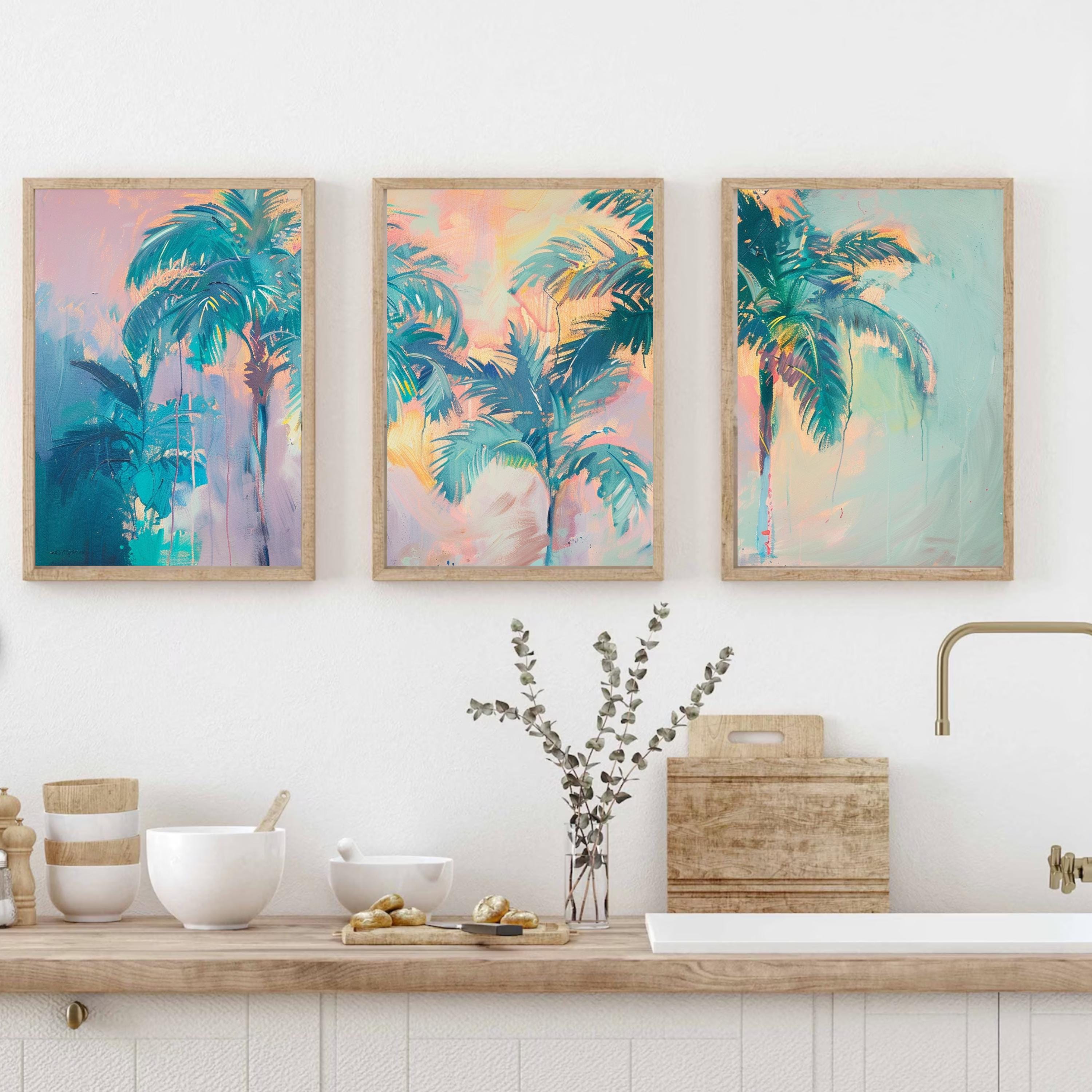 Tropical paradise scene with glowing palms