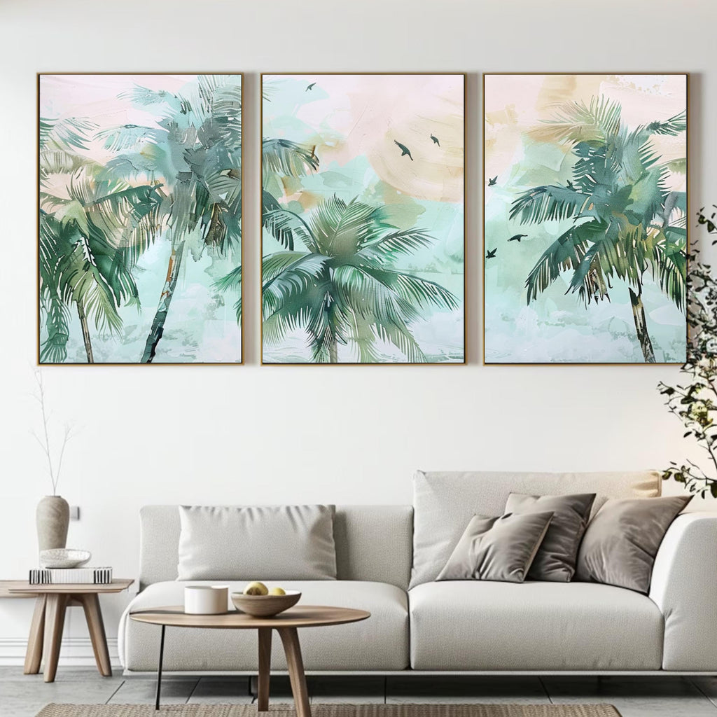 Pastel Palm Tree Set of 3 | Dreamy Vacation | Acrylic Painting of Paradise by OceanBlueeArt