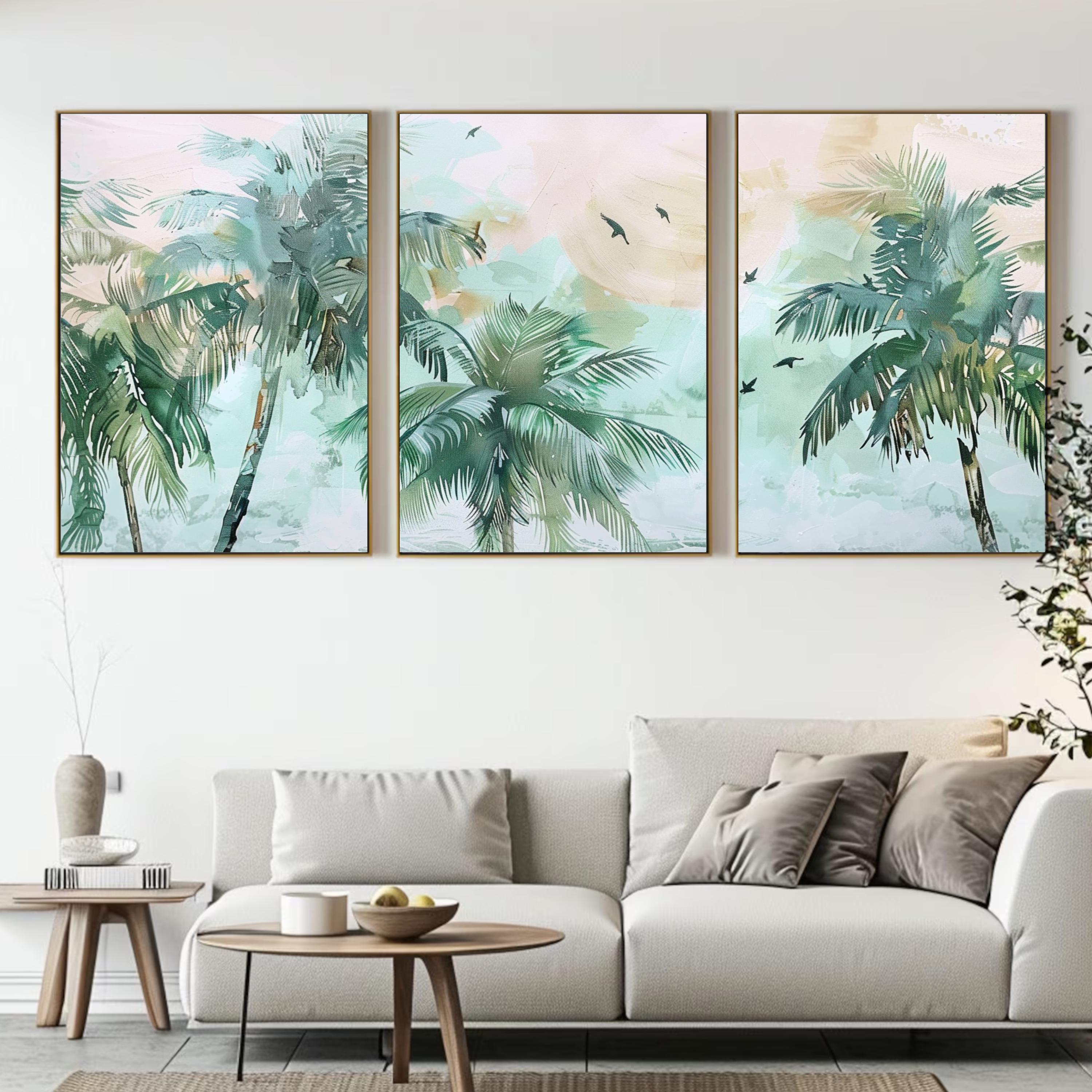 Pastel Palm Tree Set of 3 | Dreamy Vacation | Acrylic Painting of Paradise by OceanBlueeArt