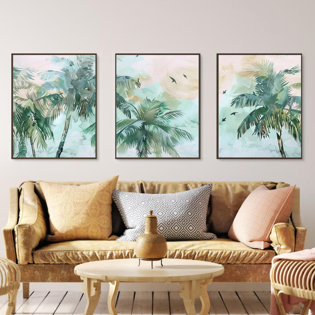 Pastel Palm Tree Set of 3 | Dreamy Vacation | Acrylic Painting of Paradise by OceanBlueeArt