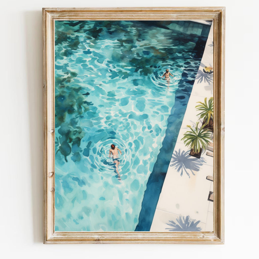 Swimming Pool Art Set of 3 | Tranquil Pool Painting with reflecting Water | Palm Springs inspired Watercolor Painting made into Prints