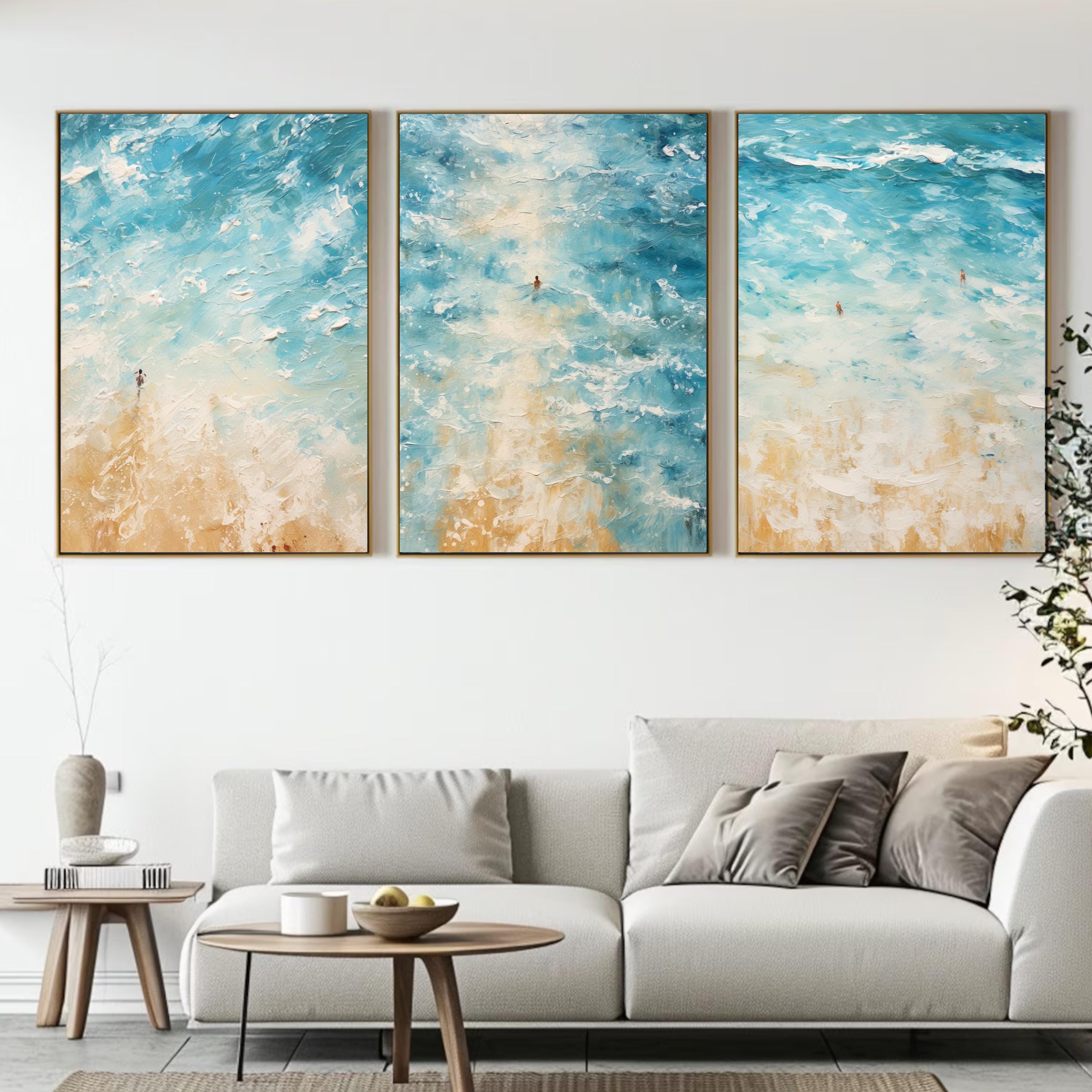 Watercolor OCEAN INSPIRED Art PRINT Set- Stunning & Printable Beachy Wall Aerial View Art Set Of 3