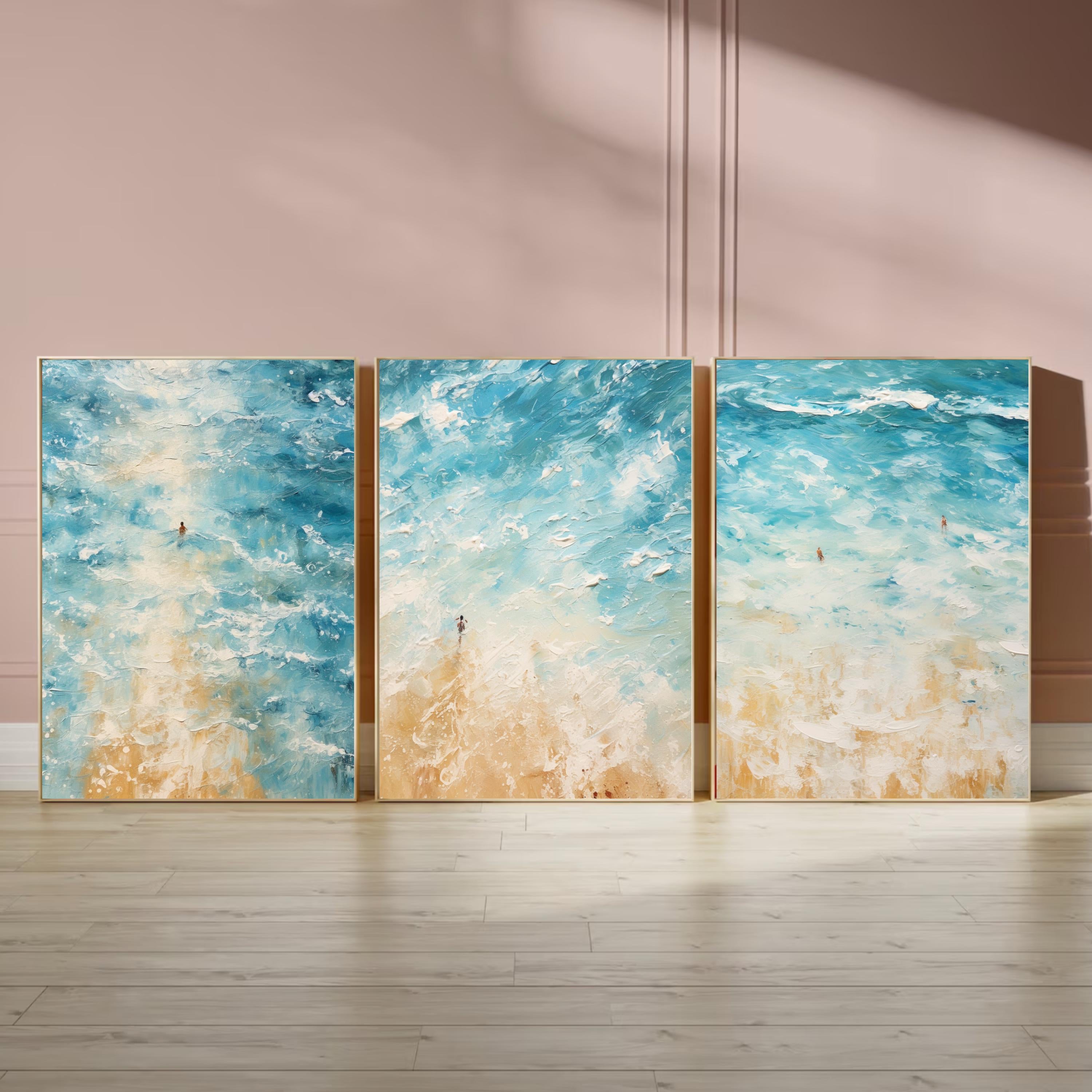 Watercolor OCEAN INSPIRED Art PRINT Set- Stunning & Printable Beachy Wall Aerial View Art Set Of 3