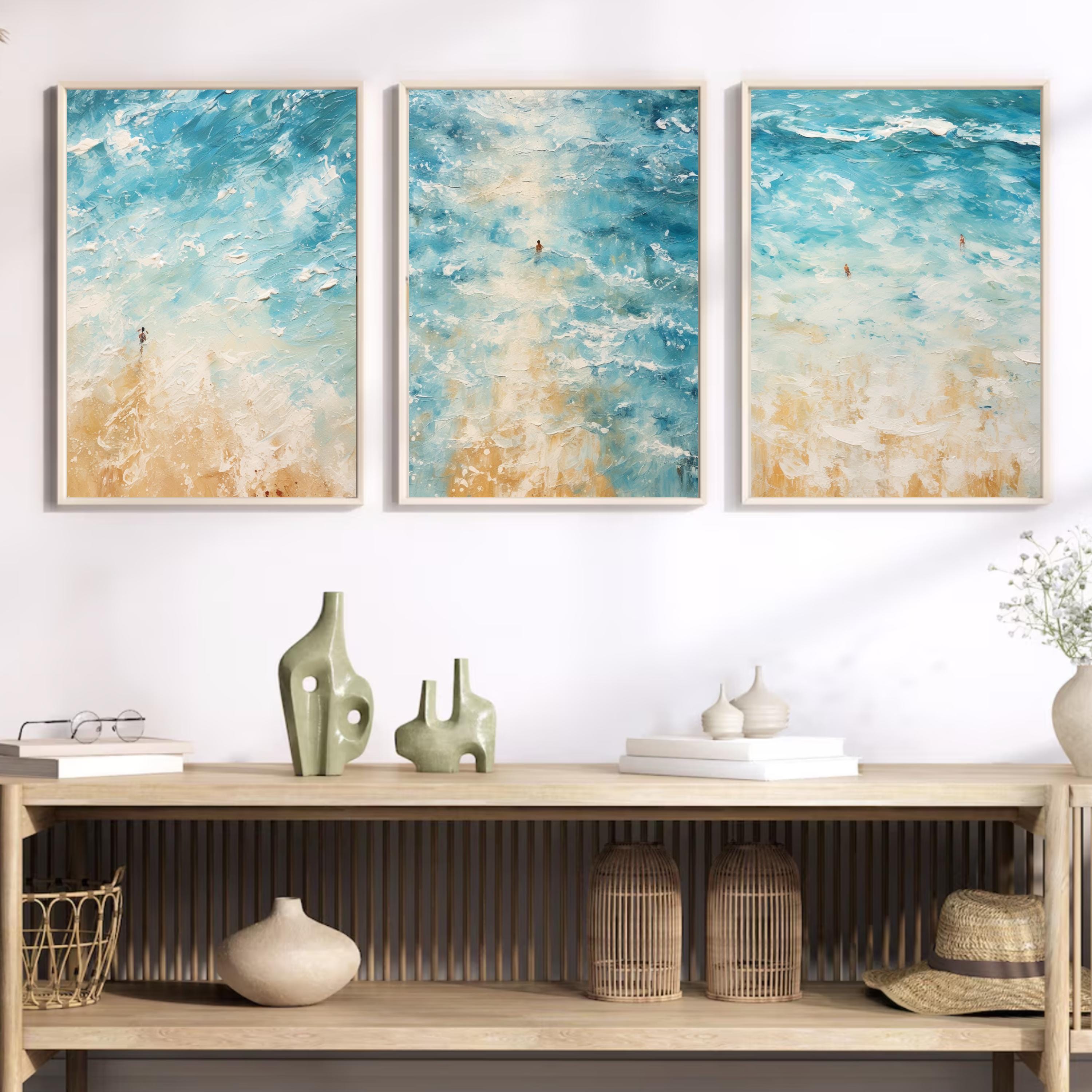 Watercolor OCEAN INSPIRED Art PRINT Set- Stunning & Printable Beachy Wall Aerial View Art Set Of 3