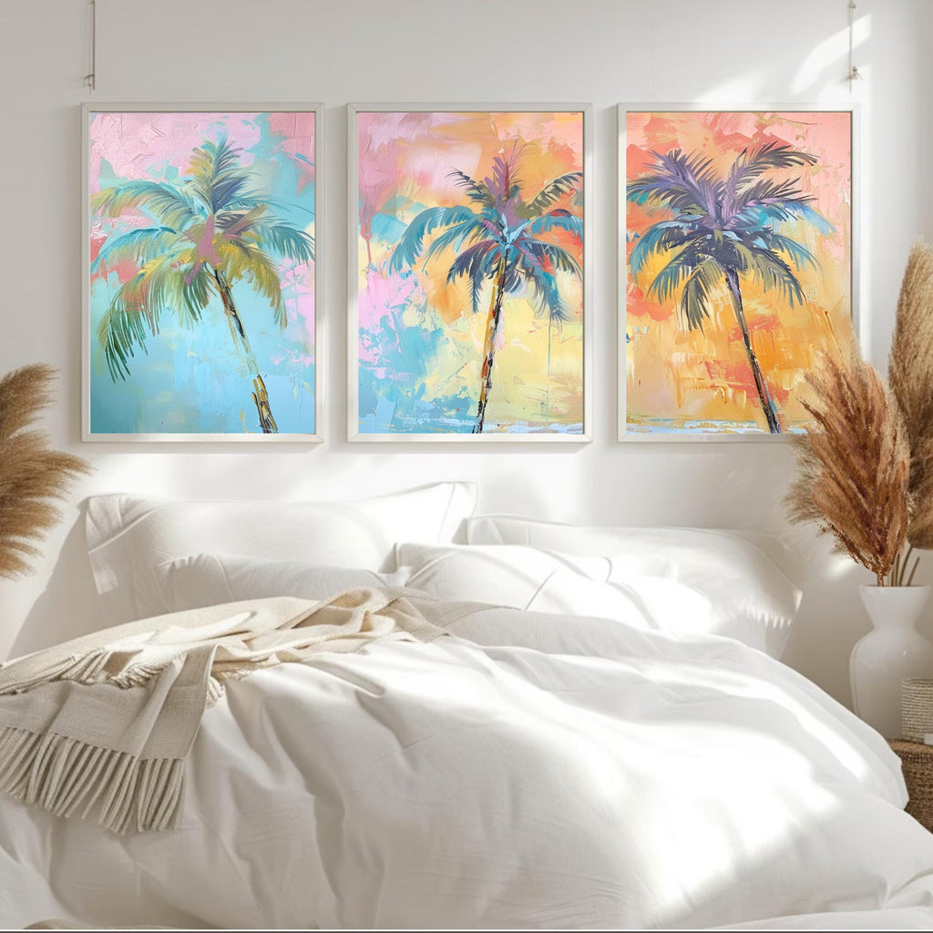 Modern Funky Palm Tree Set of Three - Tropical Serenity: Pastel Palm Dreams