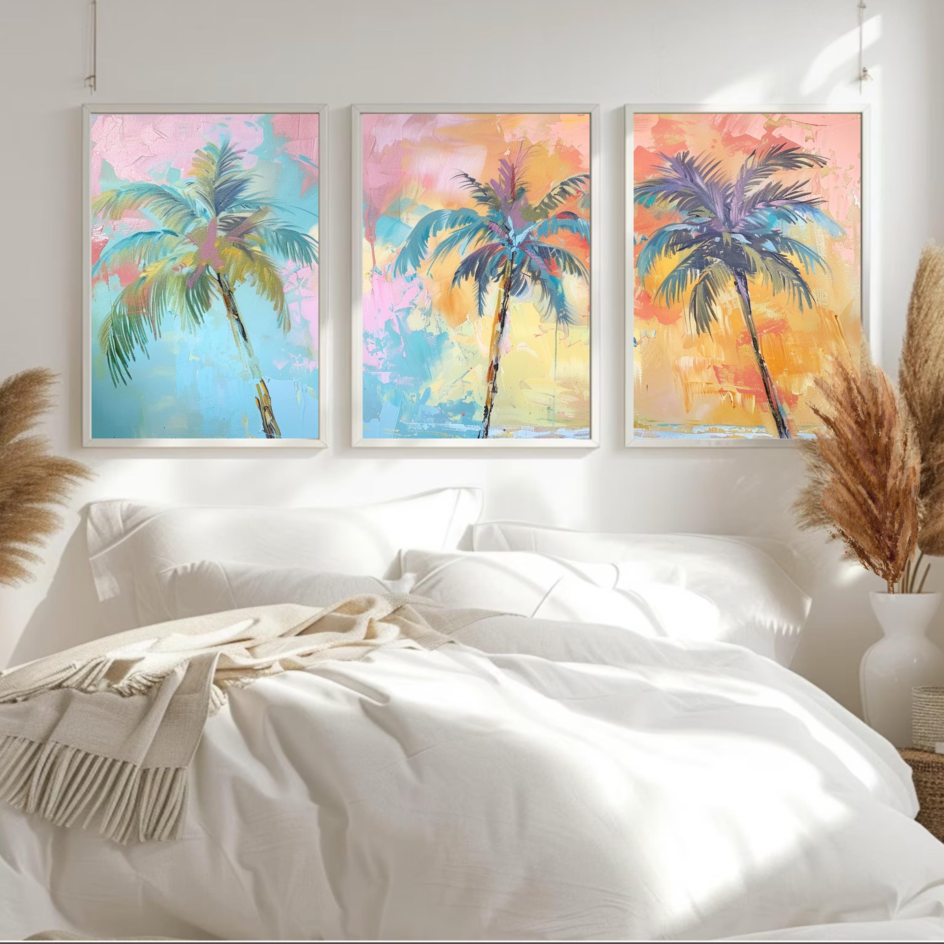 Modern Funky Palm Tree Set of Three - Tropical Serenity: Pastel Palm Dreams