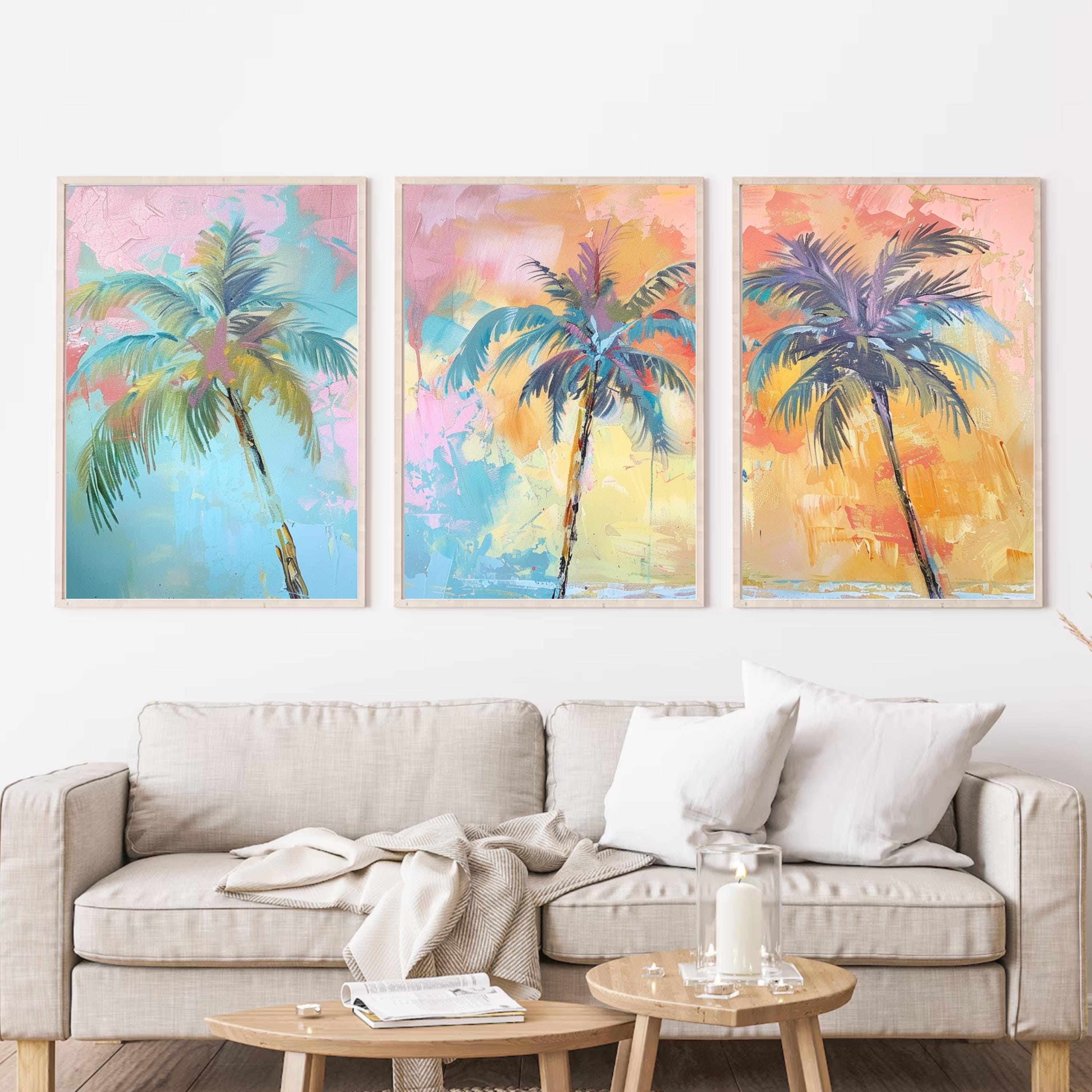Modern Funky Palm Tree Set of Three - Tropical Serenity: Pastel Palm Dreams