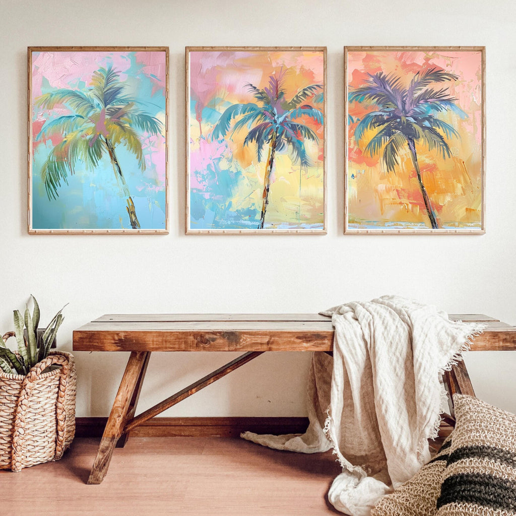Modern Funky Palm Tree Set of Three - Tropical Serenity: Pastel Palm Dreams