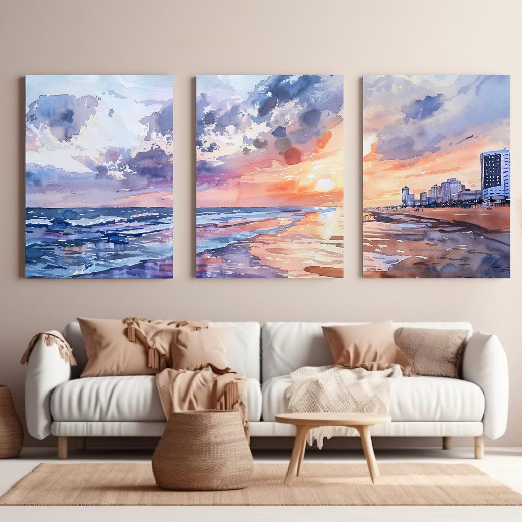 Ocean skyline at Virginia Beach with sun setting and reflections