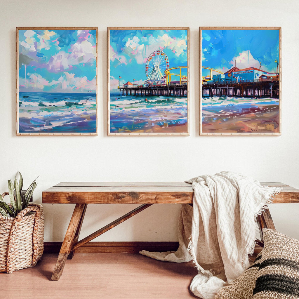 California coastal decor with lively pier scenes