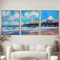 Santa Monica Pier Poster Set of 3 - Coastal Art Prints with Ferris Wheel and Jetty