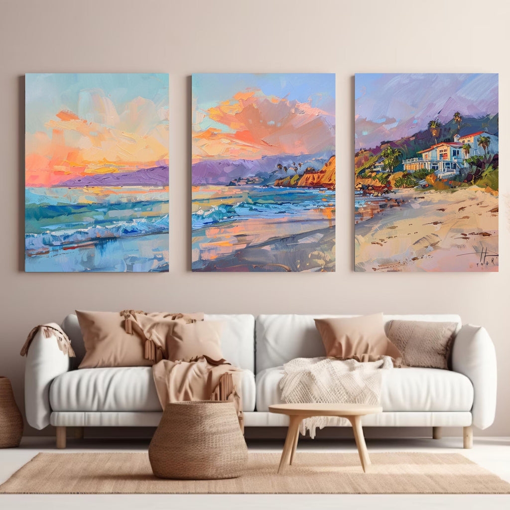 Malibu Beach Poster Set of 3 - Coastal Art Prints for Ocean Lovers