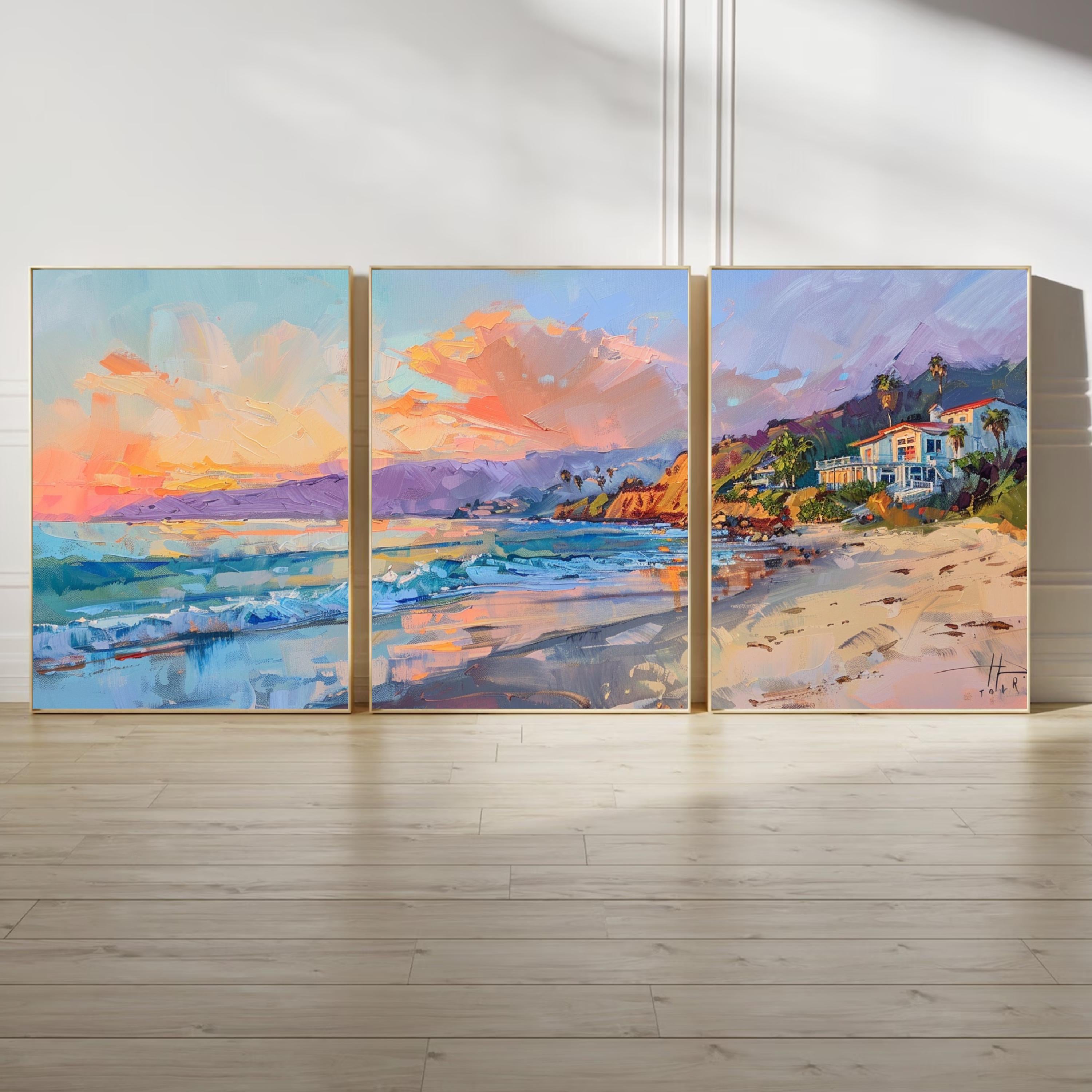 Malibu Beach Poster Set of 3 - Coastal Art Prints for Ocean Lovers