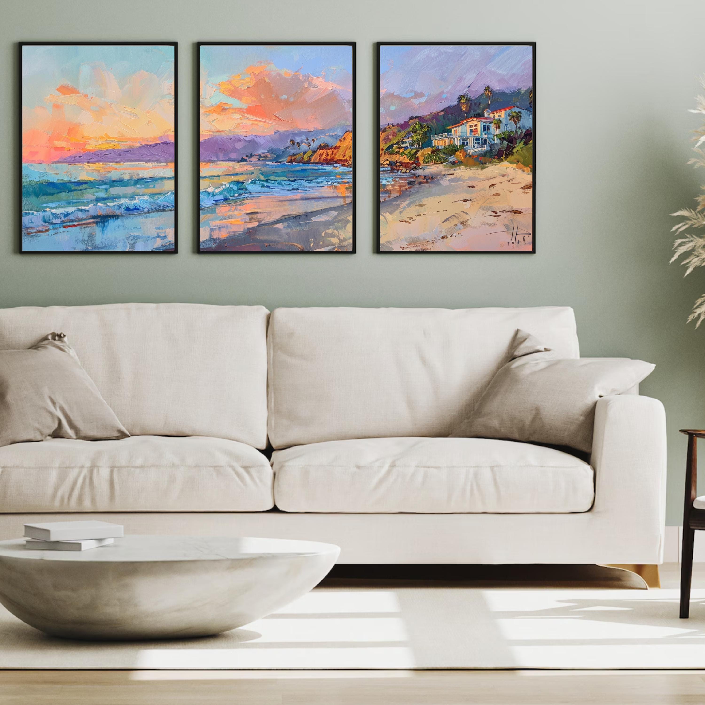 Malibu Beach Poster Set of 3 - Coastal Art Prints for Ocean Lovers