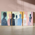 Contemplative Silhouettes - Minimalist Abstract Art Print with Muted Pastels and Soft Shadows