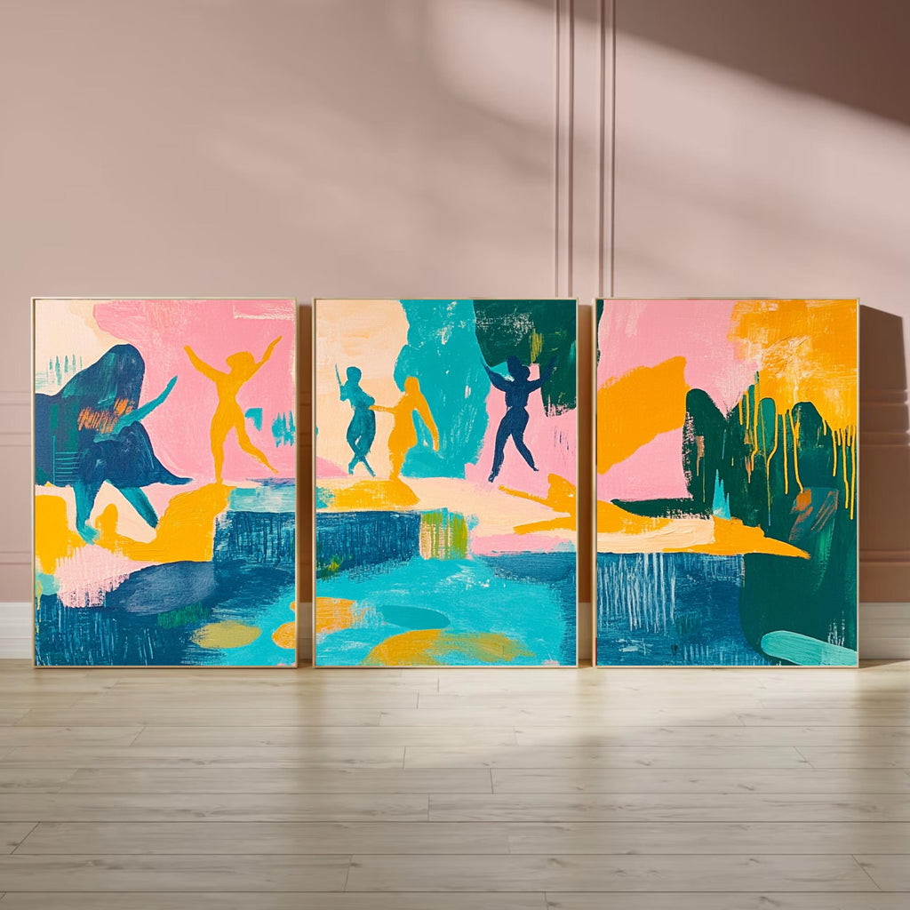 Whimsical Dance - Bold Abstract Expression with Pastel and Jewel Tones, Perfect for Playful Interiors