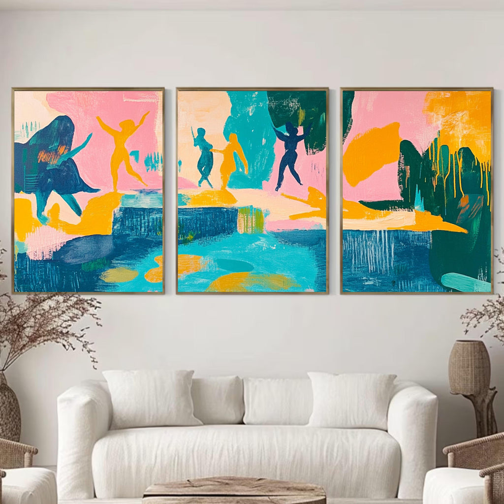 Whimsical Dance - Bold Abstract Expression with Pastel and Jewel Tones, Perfect for Playful Interiors