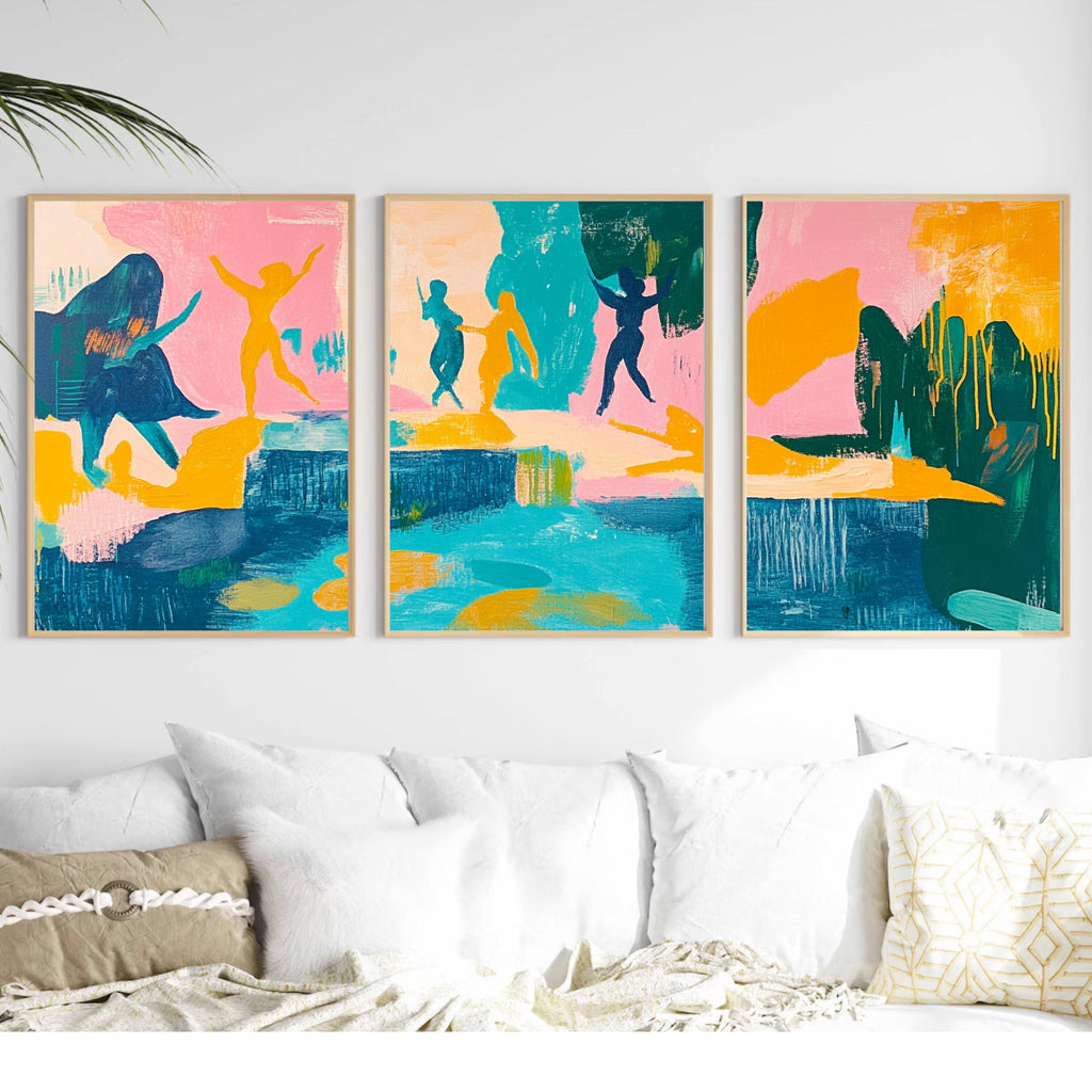 Whimsical Dance - Bold Abstract Expression with Pastel and Jewel Tones, Perfect for Playful Interiors