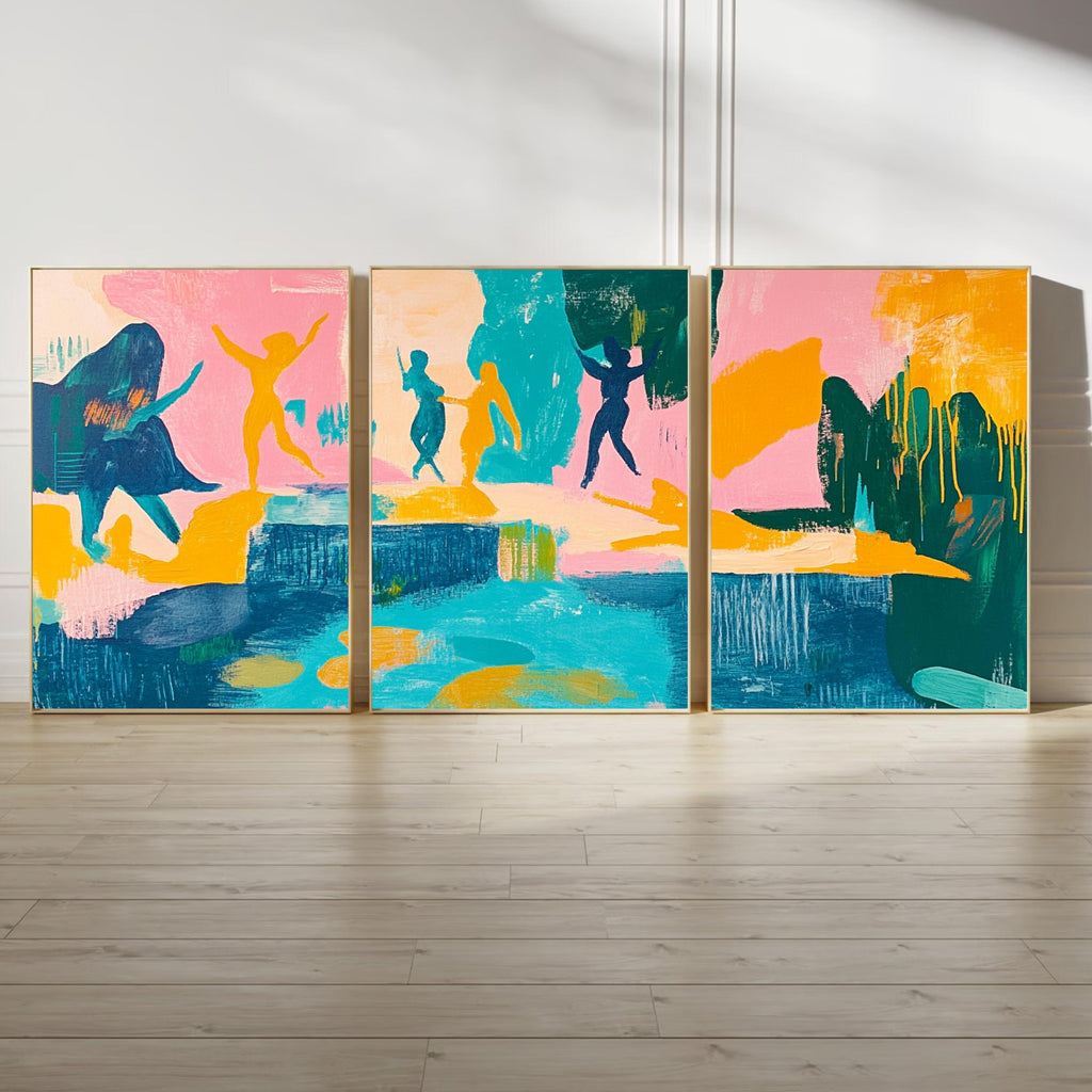 Whimsical Dance - Bold Abstract Expression with Pastel and Jewel Tones, Perfect for Playful Interiors
