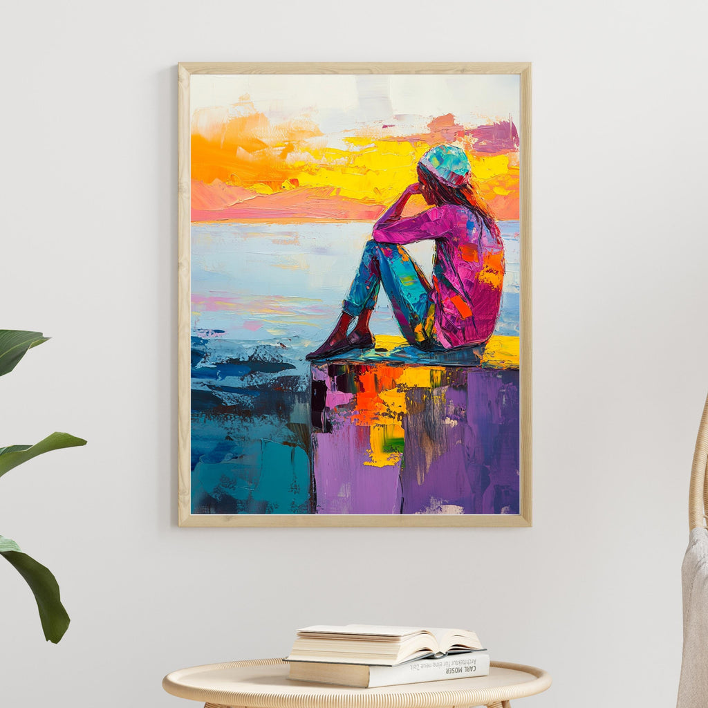 Contemplation at Sunset" – Vibrant Abstract Portrait with Bold Colors