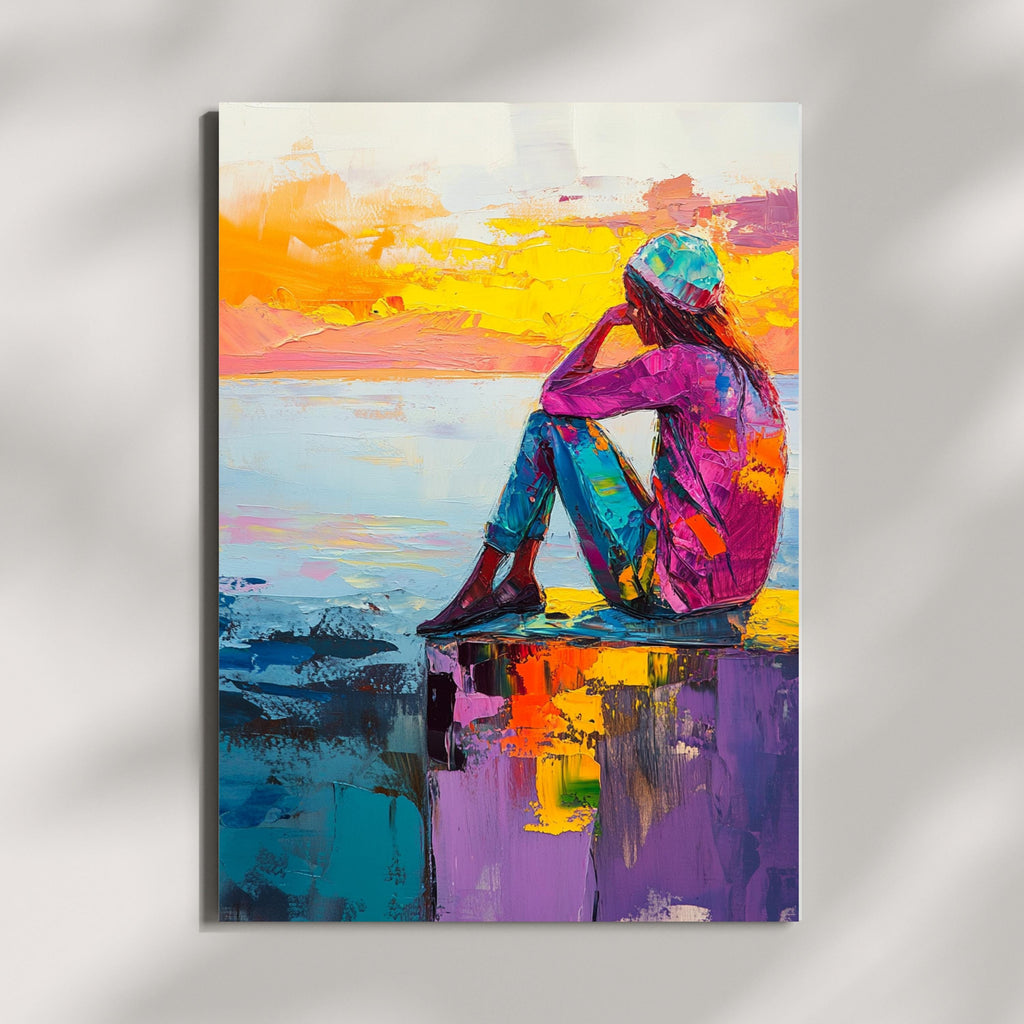 Contemplation at Sunset" – Vibrant Abstract Portrait with Bold Colors
