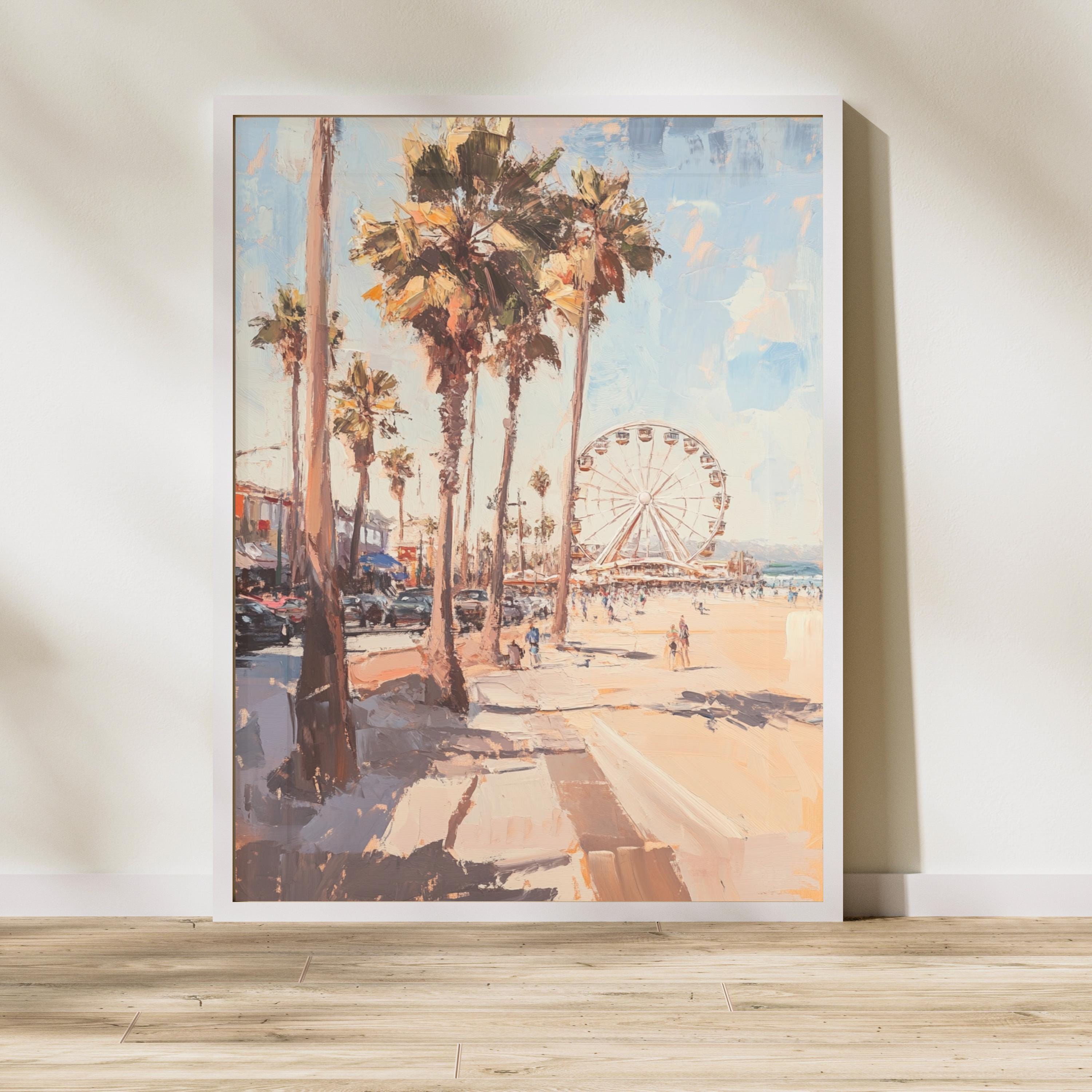 Santa Monica Stroll" – Vibrant Beach Scene with Ferris Wheel and Palm Trees