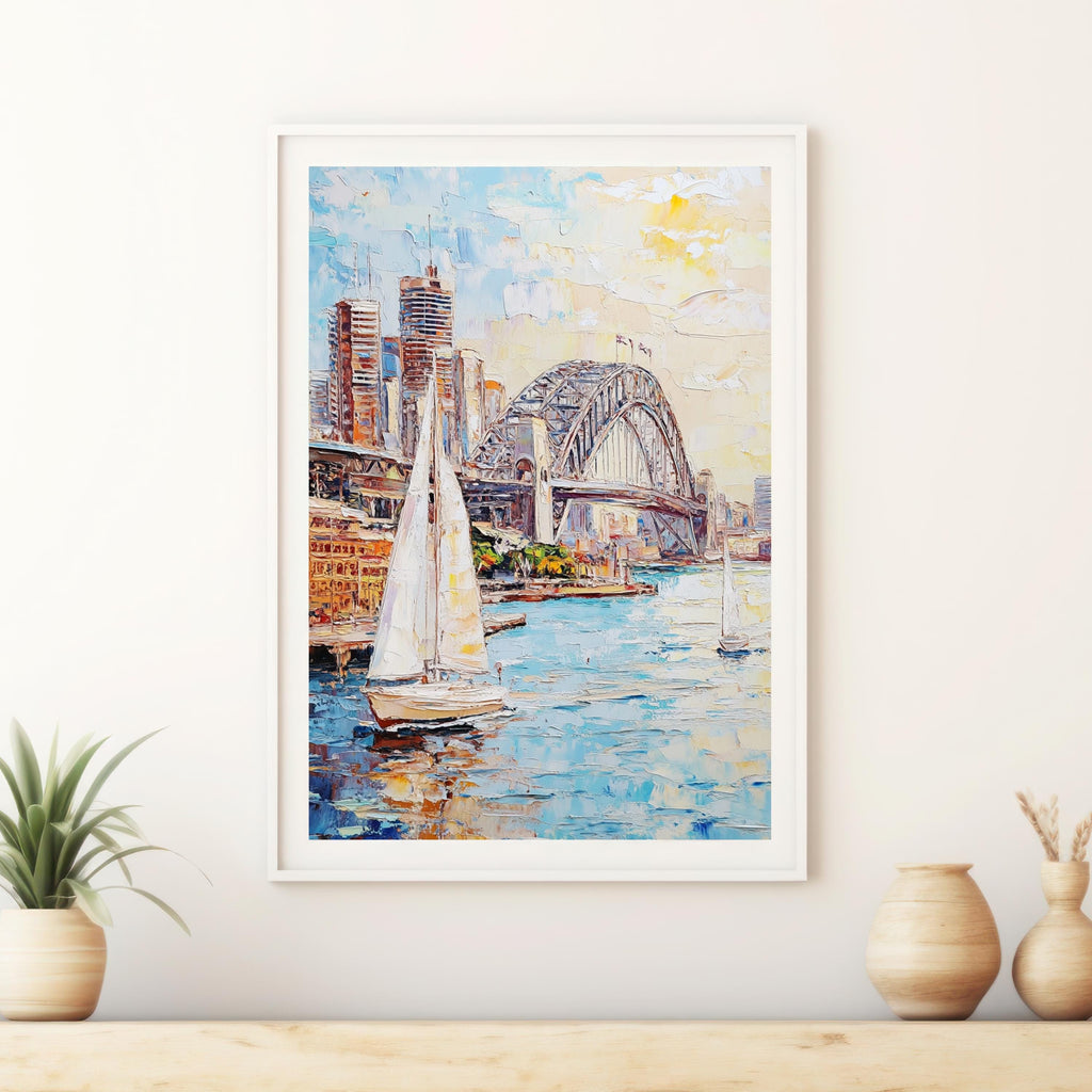 Sydney Harbour Bliss" – Vibrant Sailboats and Iconic Bridge in Bold Palette Knife Painting