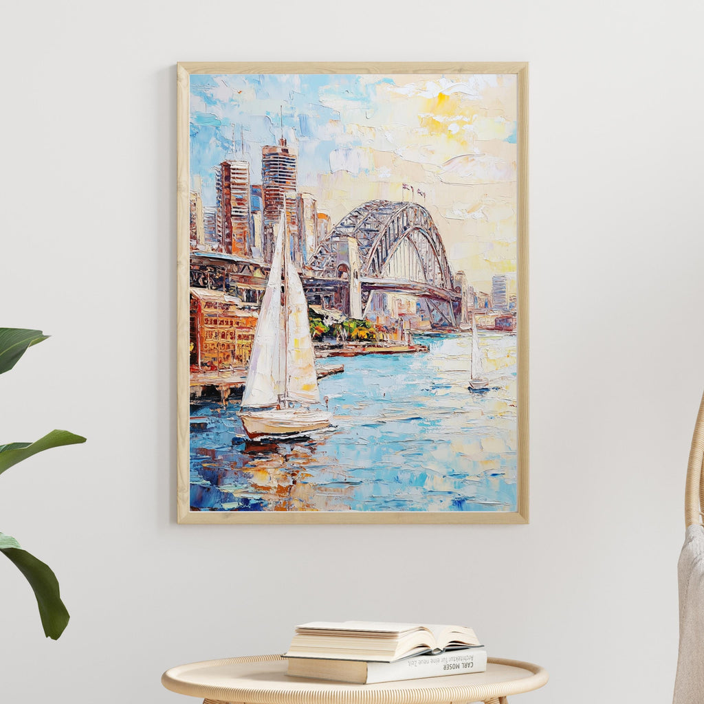 Sydney Harbour Bliss" – Vibrant Sailboats and Iconic Bridge in Bold Palette Knife Painting