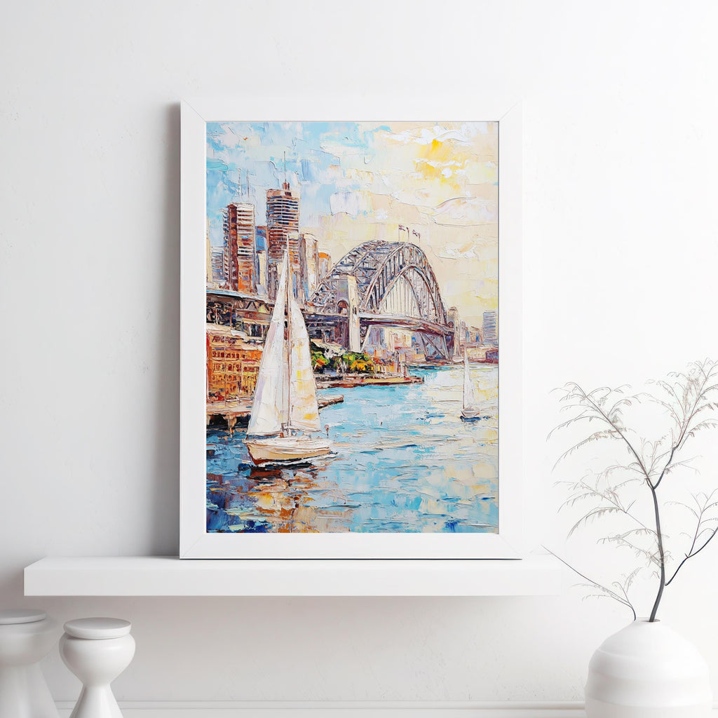 Sydney Harbour Bliss" – Vibrant Sailboats and Iconic Bridge in Bold Palette Knife Painting