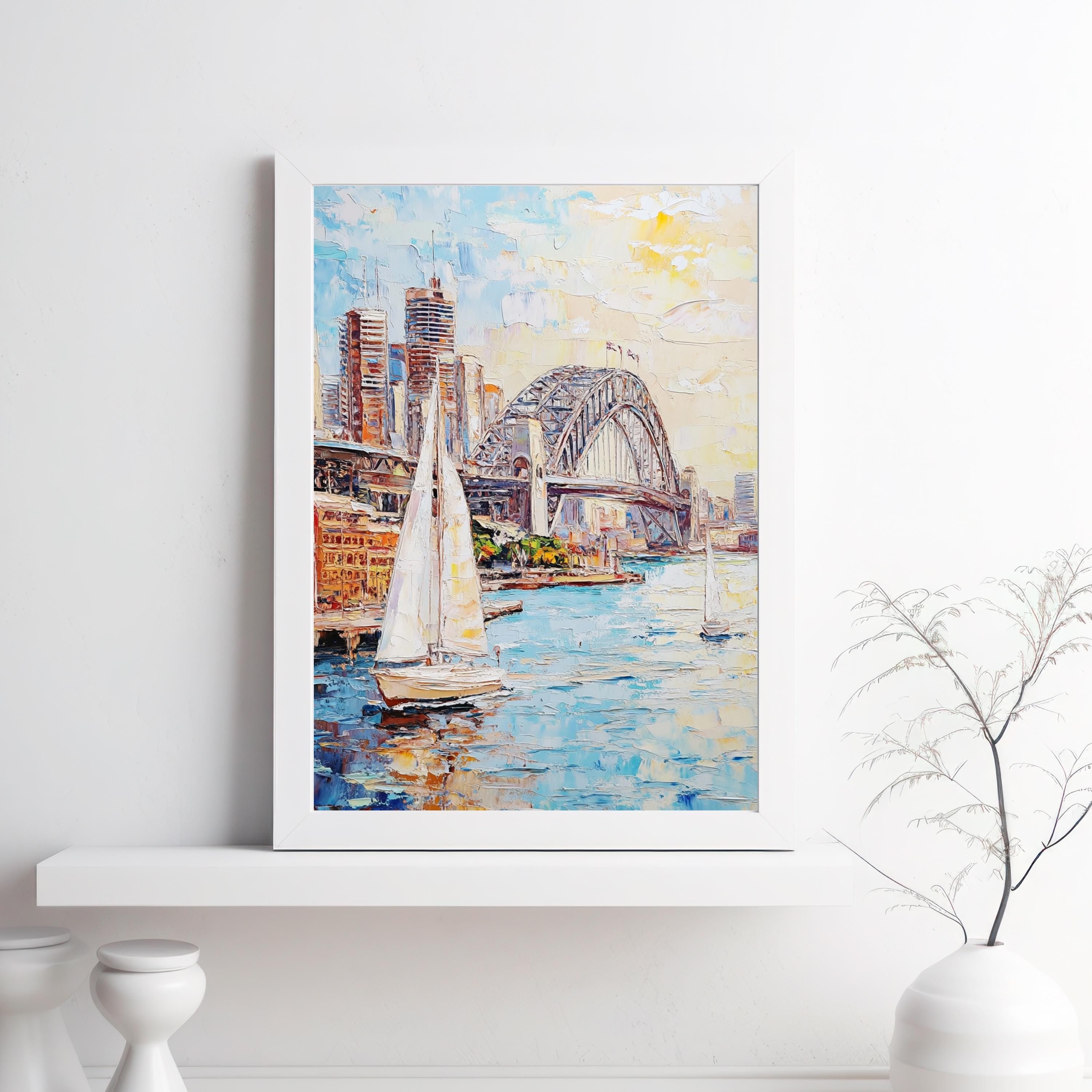 Sydney Harbour Bliss" – Vibrant Sailboats and Iconic Bridge in Bold Palette Knife Painting