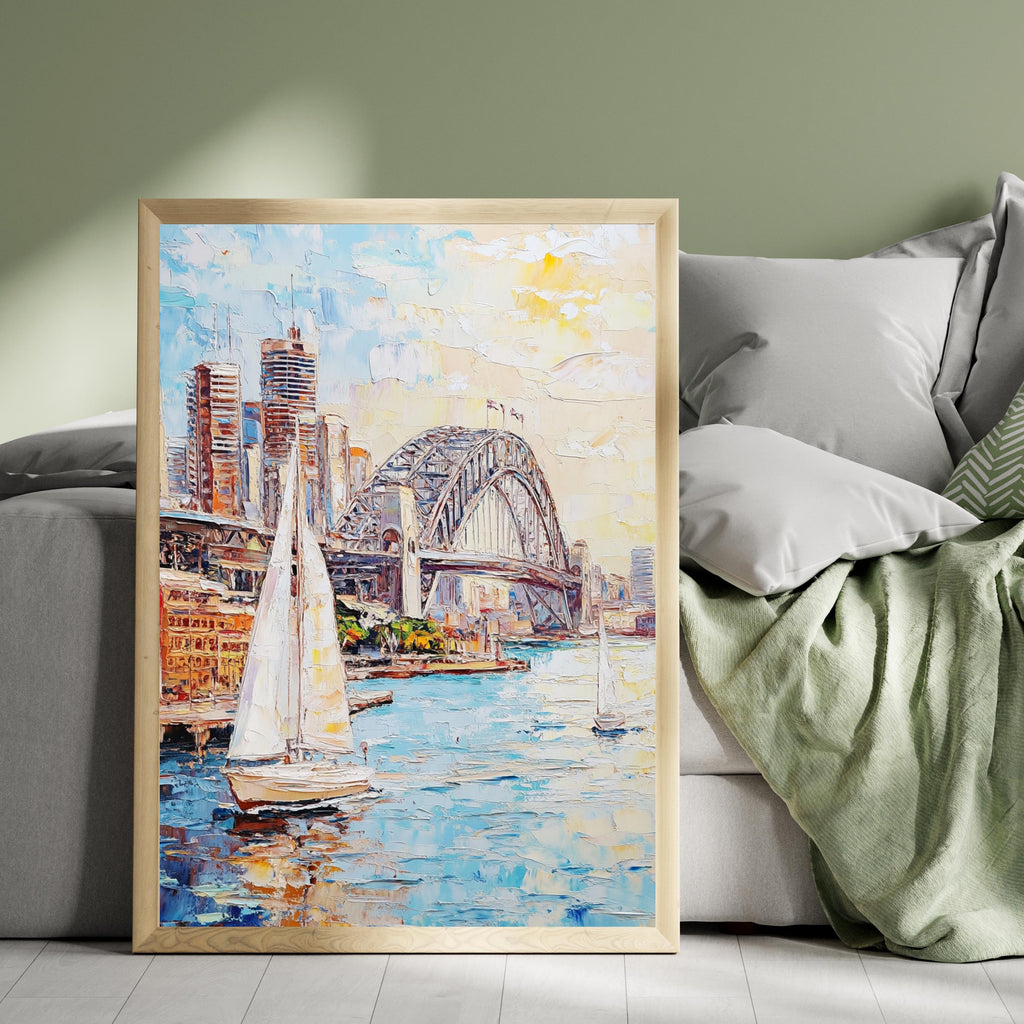 Sydney Harbour Bliss" – Vibrant Sailboats and Iconic Bridge in Bold Palette Knife Painting