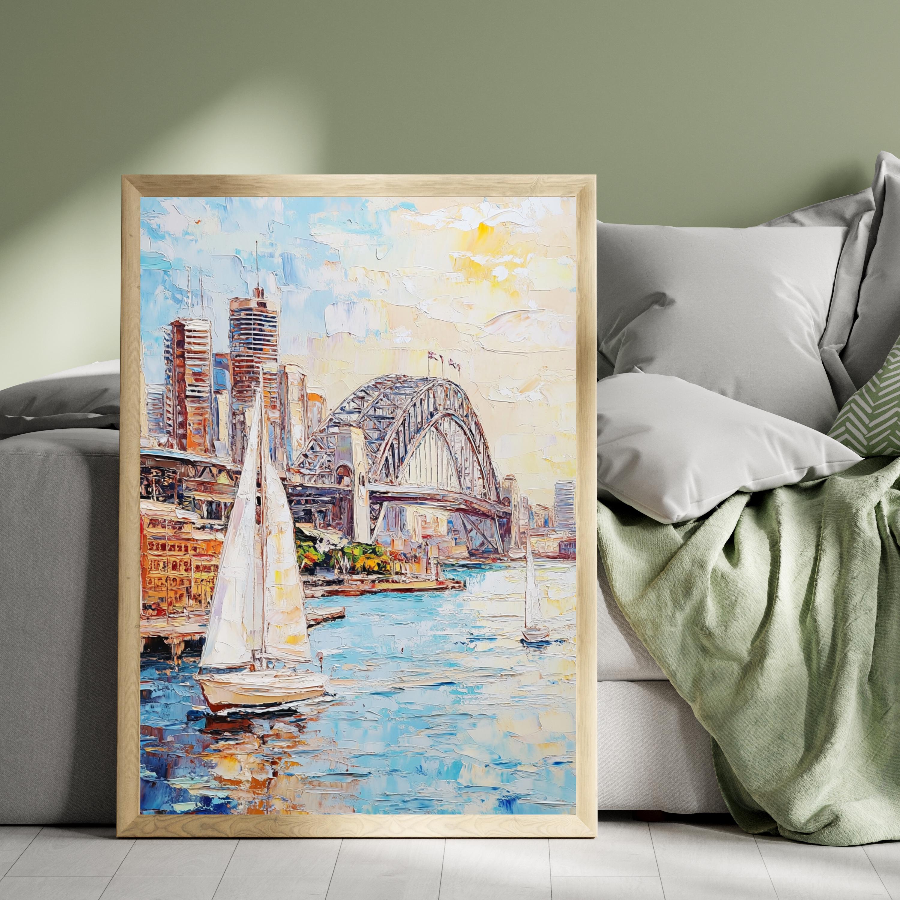 Sydney Harbour Bliss" – Vibrant Sailboats and Iconic Bridge in Bold Palette Knife Painting