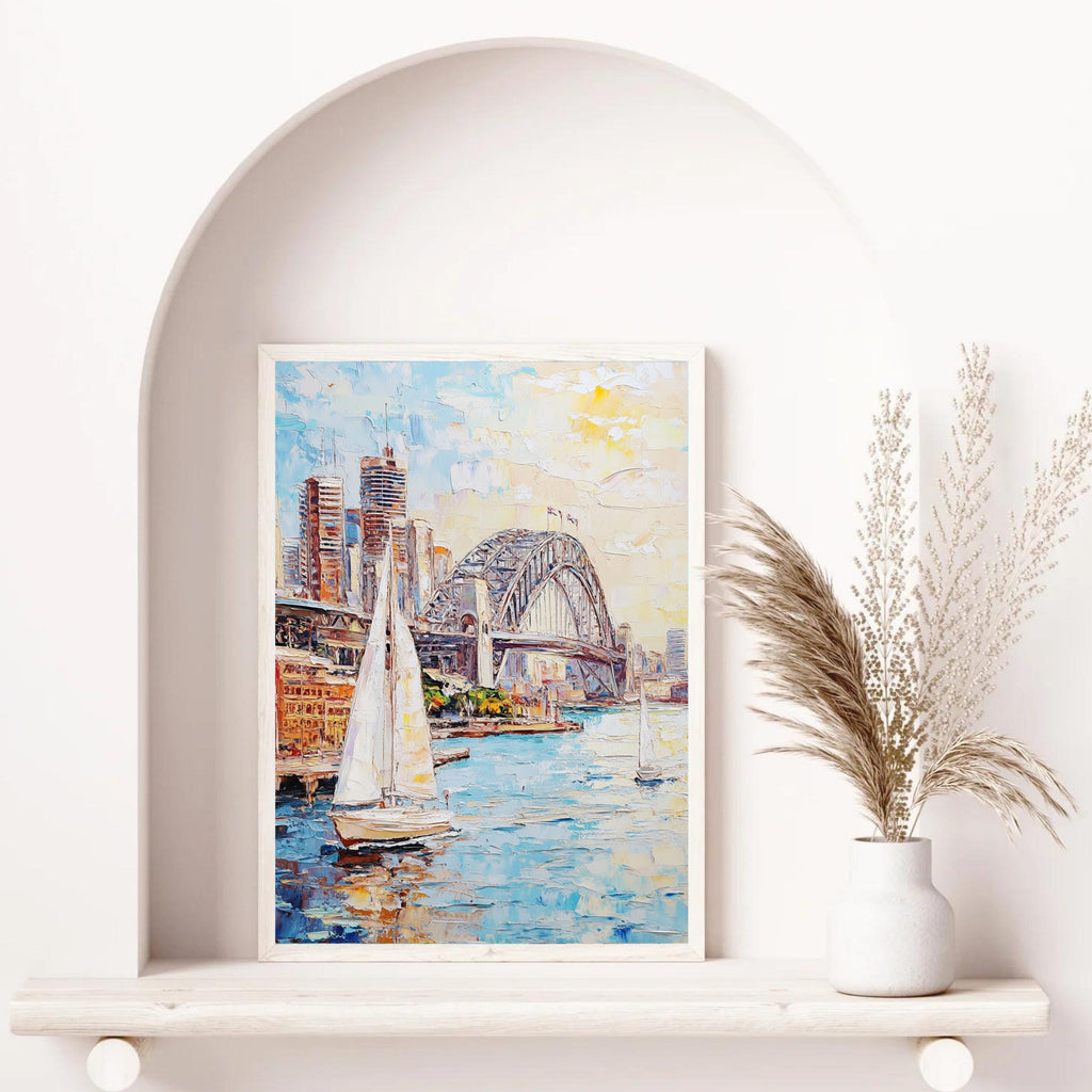 Sydney Harbour Bliss" – Vibrant Sailboats and Iconic Bridge in Bold Palette Knife Painting
