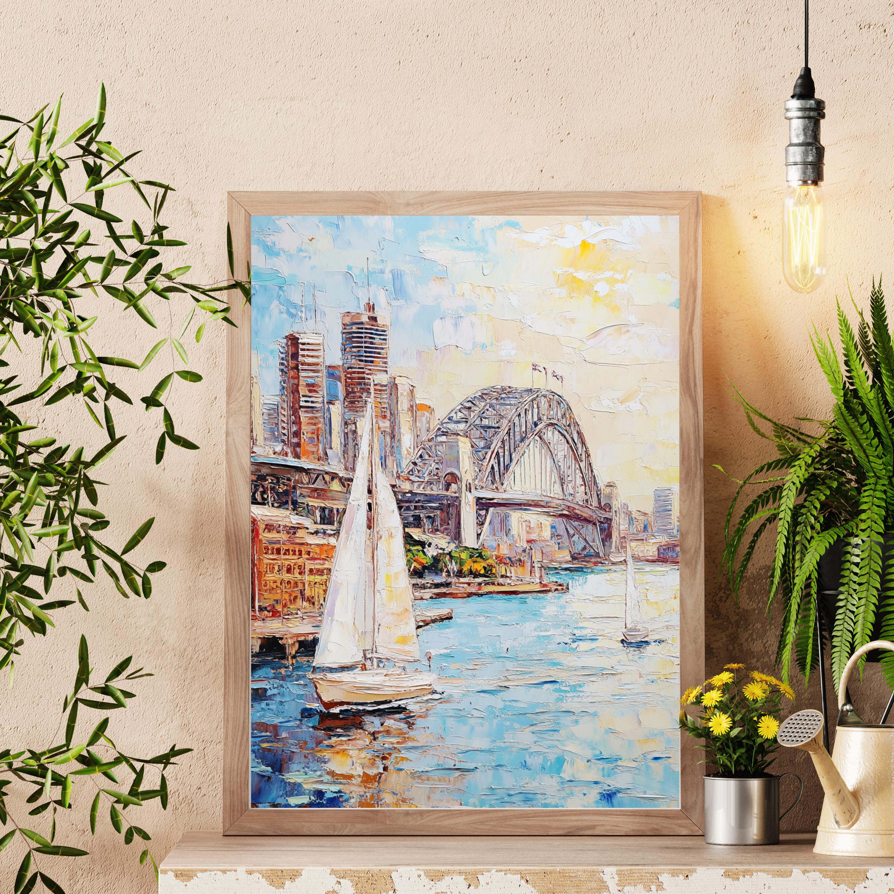 Sydney Harbour Bliss" – Vibrant Sailboats and Iconic Bridge in Bold Palette Knife Painting