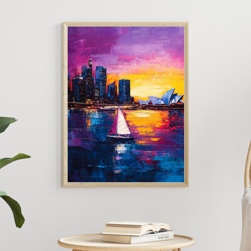 Sydney Sunset" – Vibrant Skyline of Sydney Harbour with Opera House and Sailboats