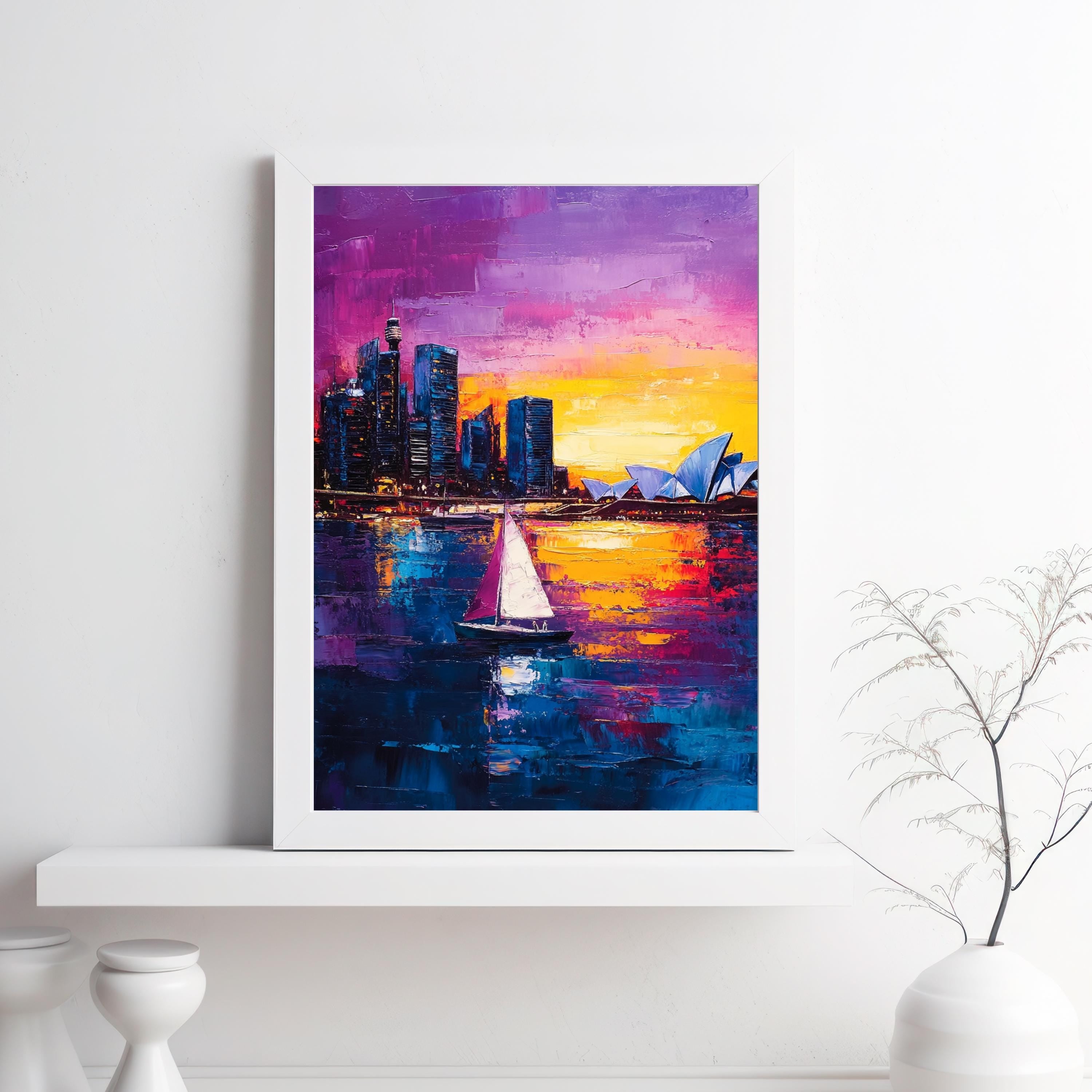 Sydney Sunset" – Vibrant Skyline of Sydney Harbour with Opera House and Sailboats