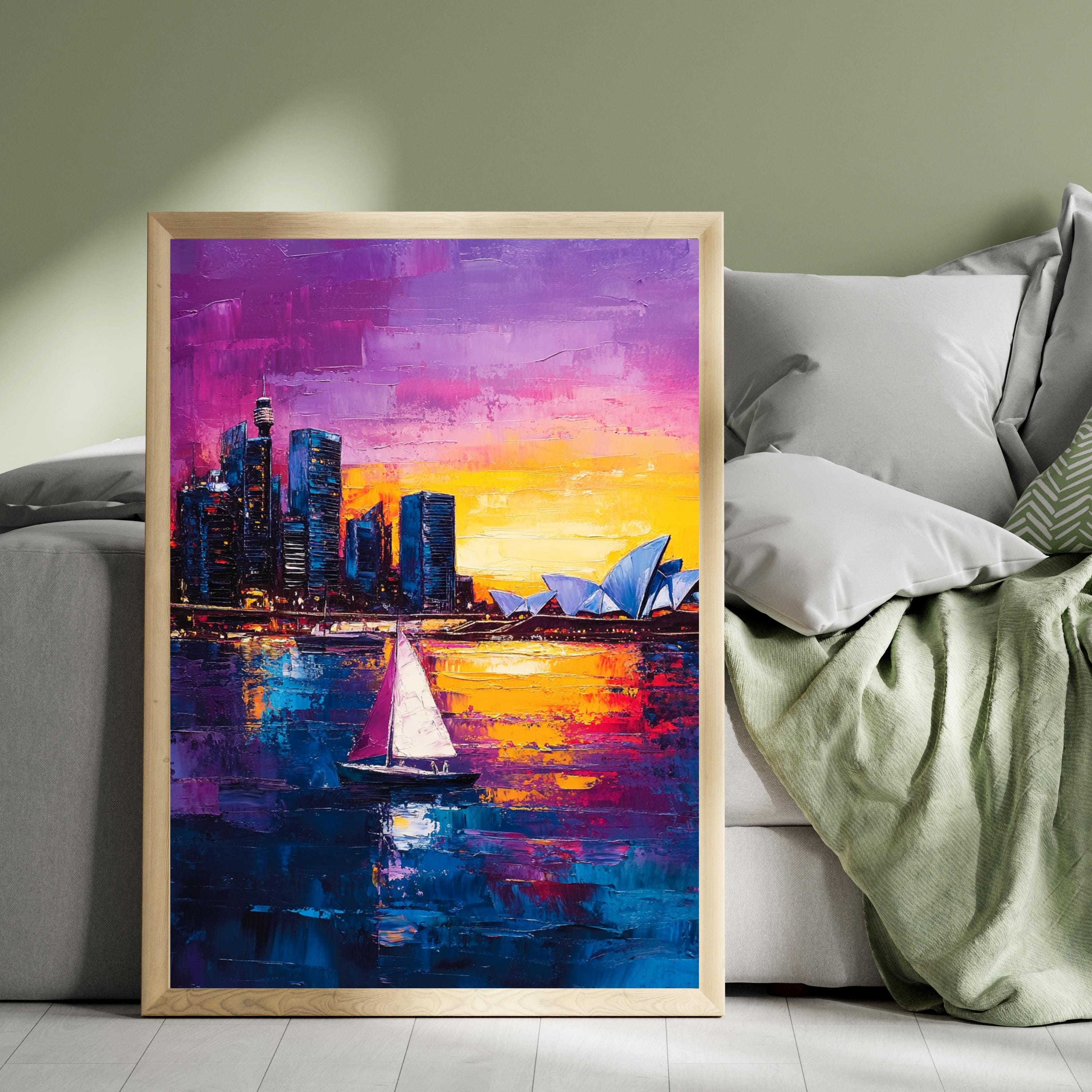 Sydney Sunset" – Vibrant Skyline of Sydney Harbour with Opera House and Sailboats