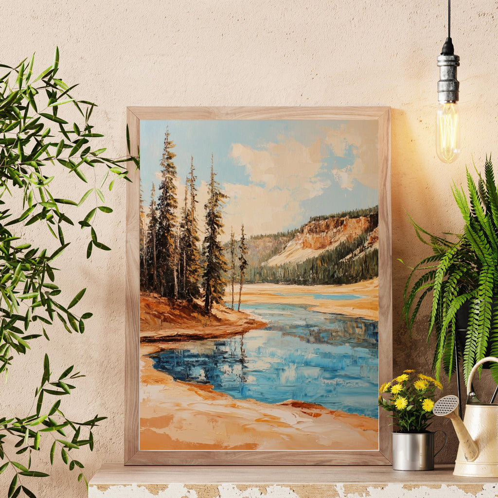 landscape painting, forest reflection, textured impressionist print, outdoor lover gift, scenic wall decor