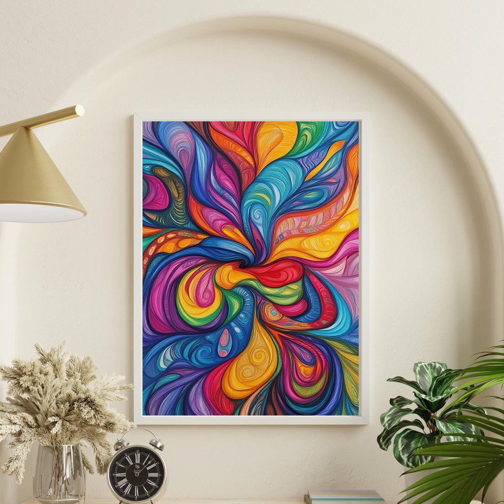 Vibrant Abstract Swirl Art Print – Color Explosion Psychedelic Painting